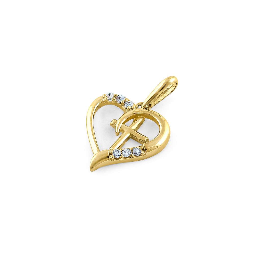 14K Yellow Gold Heart & Cross Diamond Pendant Necklace for Women - Elegant Religious Jewelry Gift for Valentine's Day, Anniversary & Special Occasions