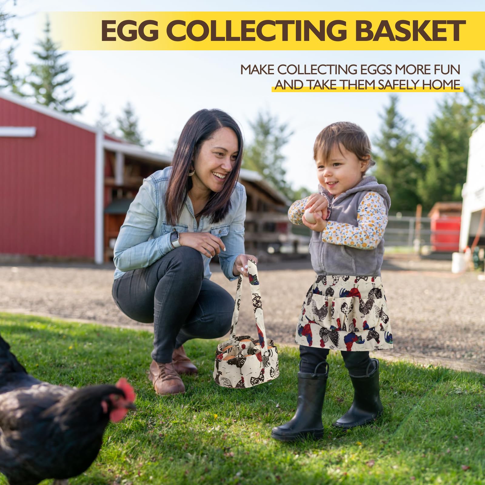 Hossmily 7-Pocket Egg Collecting Basket - Mini Farmhouse Egg Gathering Basket for Chicken, Duck, Goose Eggs - Durable Storage & Transport Solution for Homestead, Garden & Farmers Market (1 Pack)