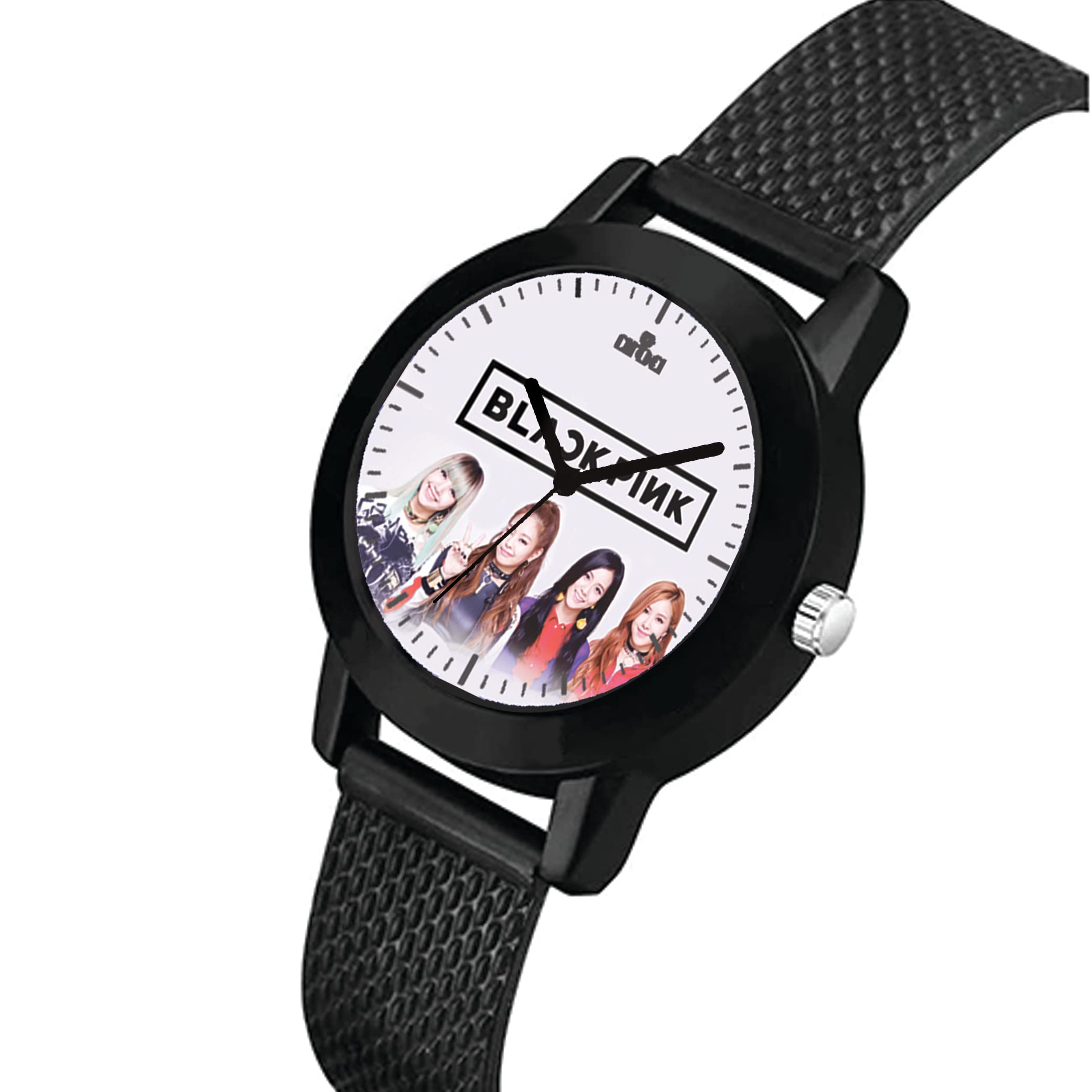 AROA Women's Black Metal Rubber Analog Watch with Pink Dial - Stylish Kpop Blackpink House Model 531 for Girls | Perfect for Casual Wear, Kpop Concerts & Everyday Fashion