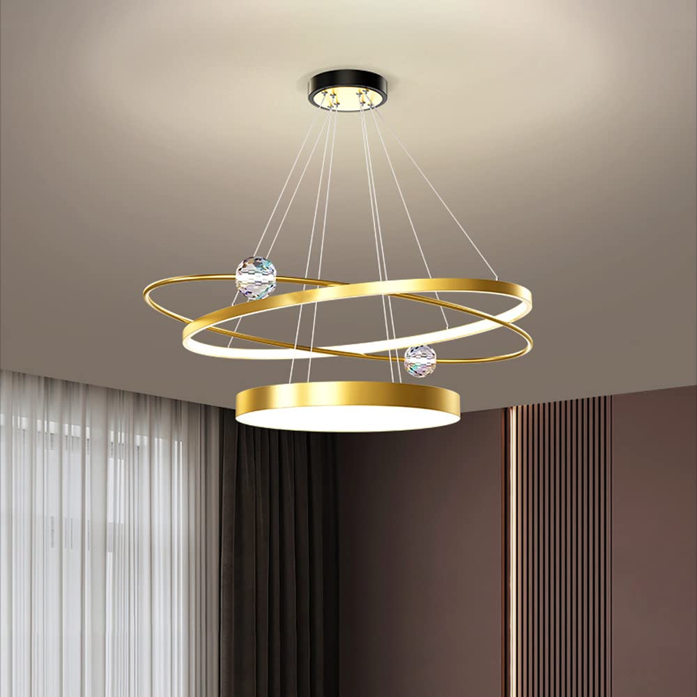 Modern LED Pendant Light - Dimmable Round Ring Chandelier with Remote Control, Aluminum & Acrylic Ceiling Lamp for Dining Room & Living Room - Perfect for Home Decor, Romantic Dinners, and Ambient Lighting