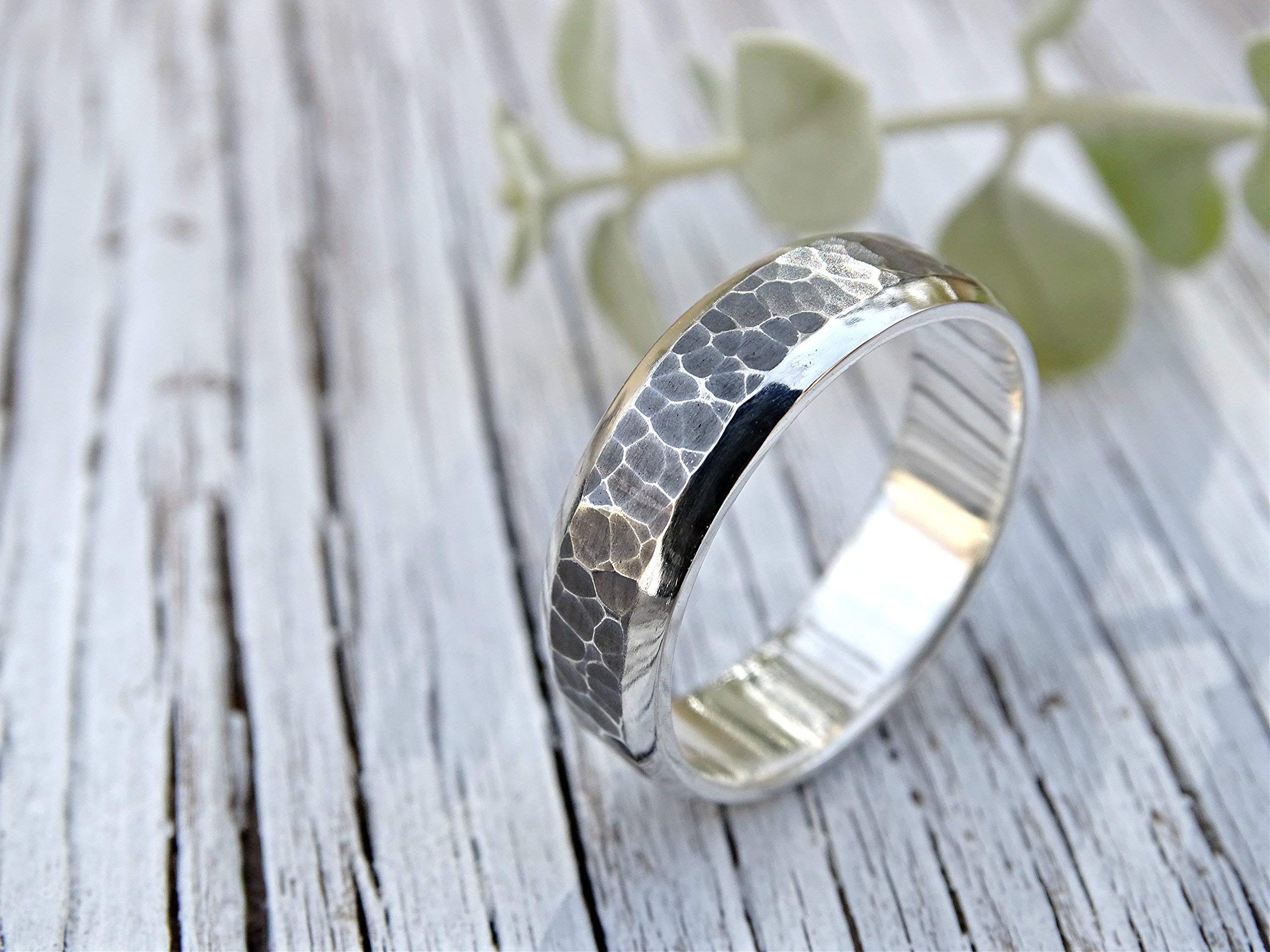 Personalized Men's Wedding Band - Handmade Hammered Silver Ring with Oxidized Finish - Unique Cool Men's Jewelry for Wedding, Anniversary & Special Occasions
