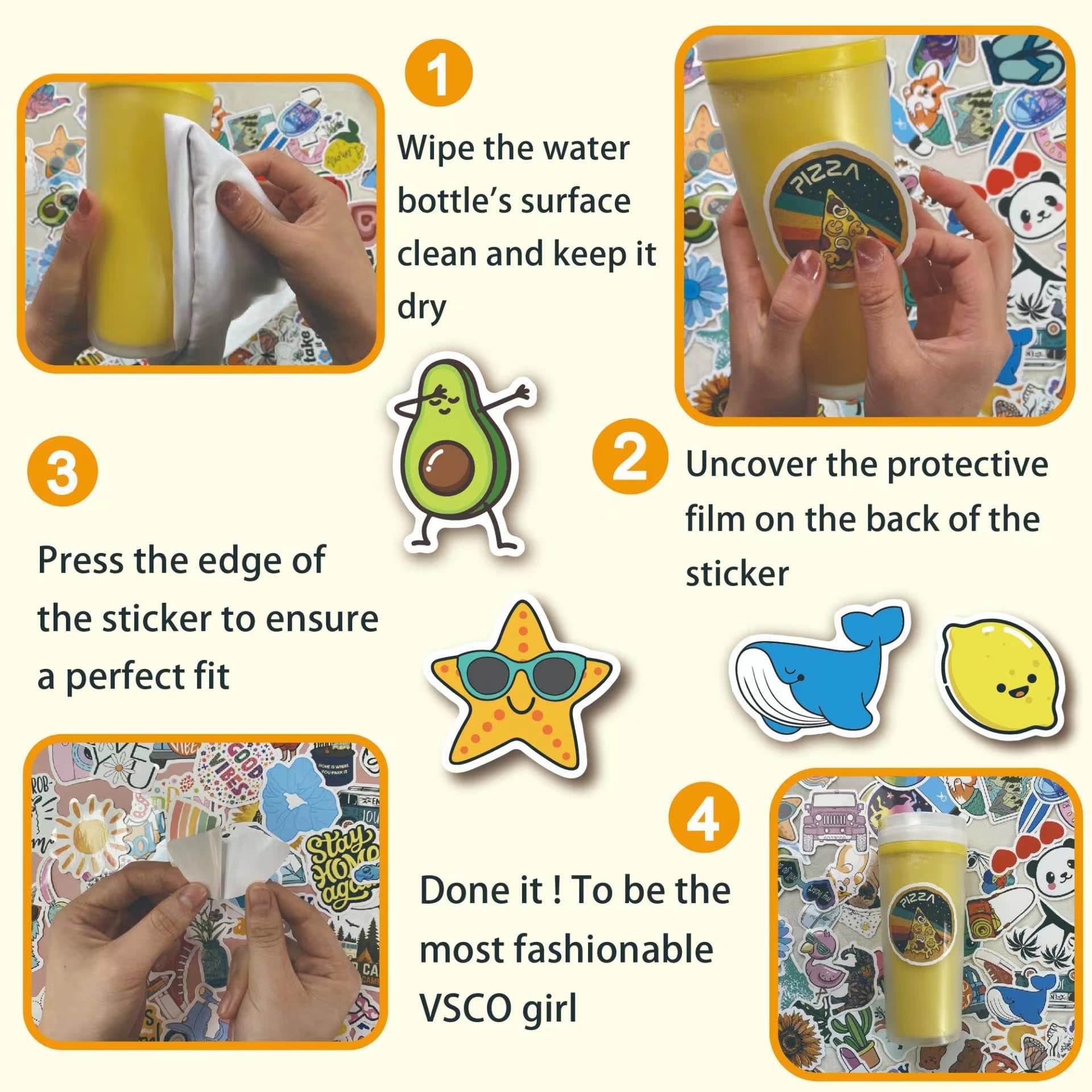 100 Pcs Cute Aesthetic Vinyl Stickers - Waterproof Kawaii Stickers for Kids, Teens, Girls, Boys & Adults - Decorate Water Bottles, Laptops, Phones, Journals & DIY Crafts (VSCO Style Stickers)