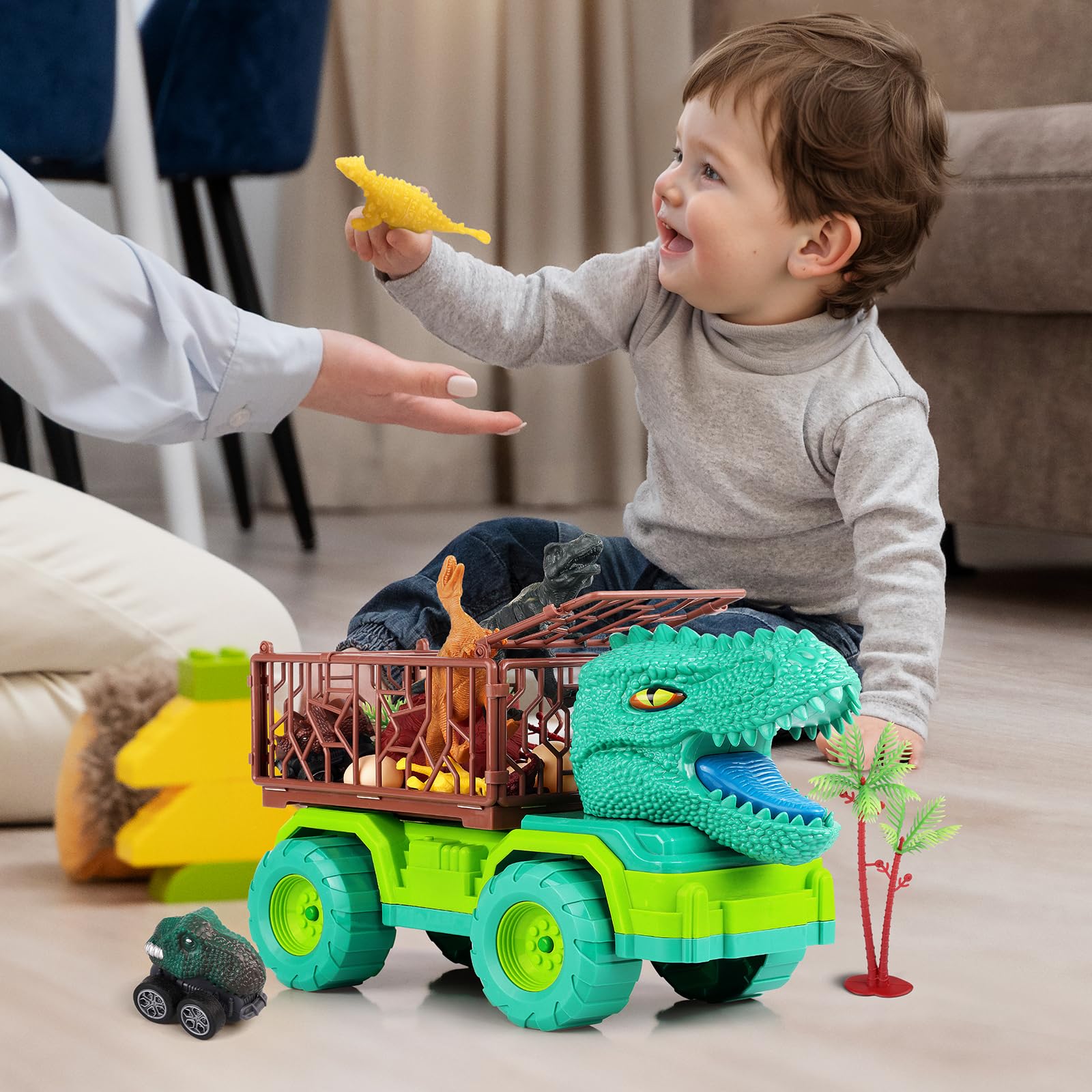 18-in-1 Dinosaur Toy Set for Kids Ages 3-5 - Interactive Dinosaur Truck with 2 Pull Back Cars & 8 Realistic Dino Figures - Perfect STEM Learning Toys for Boys & Girls - Great Birthday Party Favors & Christmas Gifts for Toddlers - Ideal for Pretend Play, Educational Activities & Holiday Gift Giving
