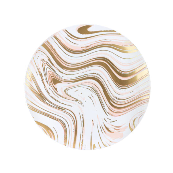 32-Piece Pink and Gold Round Plastic Dinnerware Set for 16 Guests - Elegant Disposable Plates, Bowls, Cups & Cutlery - Perfect for Weddings, Parties, and Outdoor Events