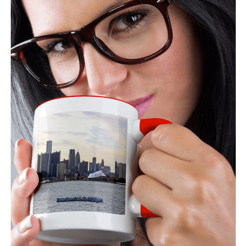 3D Rose 11oz Coffee Mug - Downtown Detroit Michigan Travel Design, Funny Novelty Gift for Coffee Lovers - Perfect for Office Use, Home Decor & Travel Souvenirs