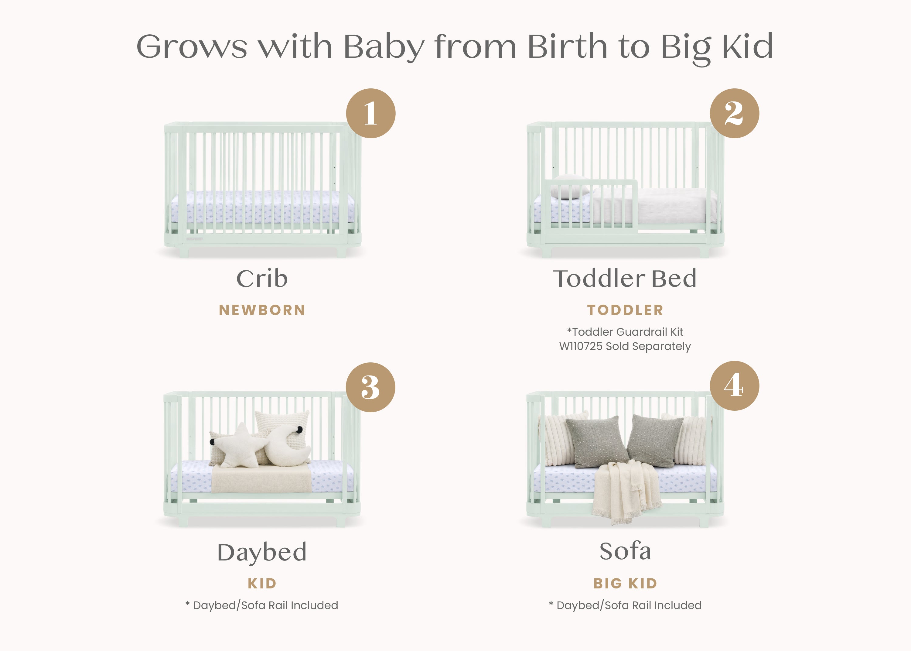 Nest 4-in-1 Convertible Baby Crib - Toddler Bed, Daybed & Full-Size Bed - Safe Nursery Furniture for Newborn to Teen - Perfect for Bedrooms, Daycare & Guest Rooms