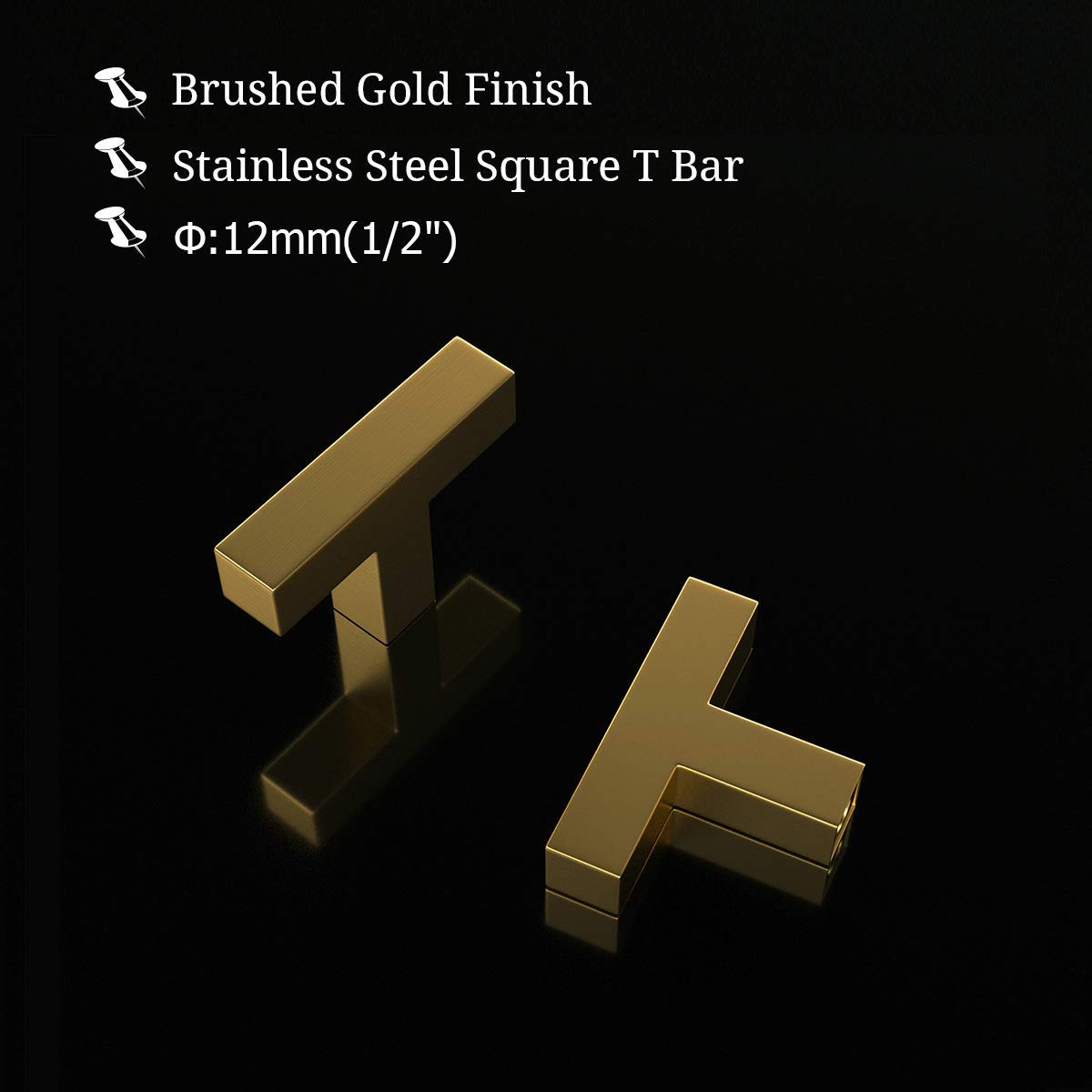 30-Pack Brass T-Bar Cabinet Handles - Stainless Steel Drawer Pulls for Kitchen & Furniture