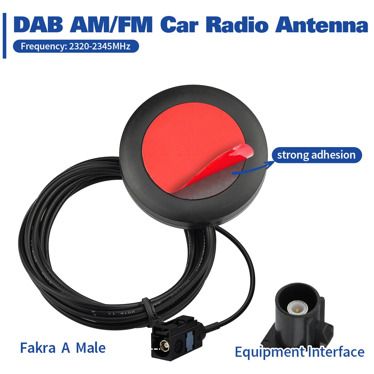 Eightwood DAB Car Antenna Fakra A Adapter - 300cm (9.8ft) Glass Mount Digital Radio AM/FM Antenna Cable with Fakra 