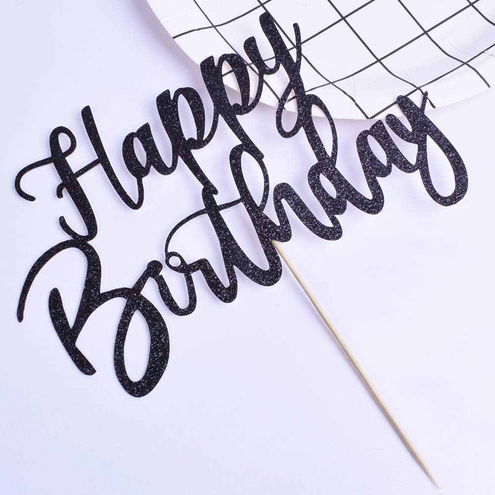 Handmade Glitter Happy Birthday Cake Topper - Black Birthday Cake Bunting Decor for Party Supplies | Perfect for Birthday Cakes, Cupcakes & Dessert Table Decorations