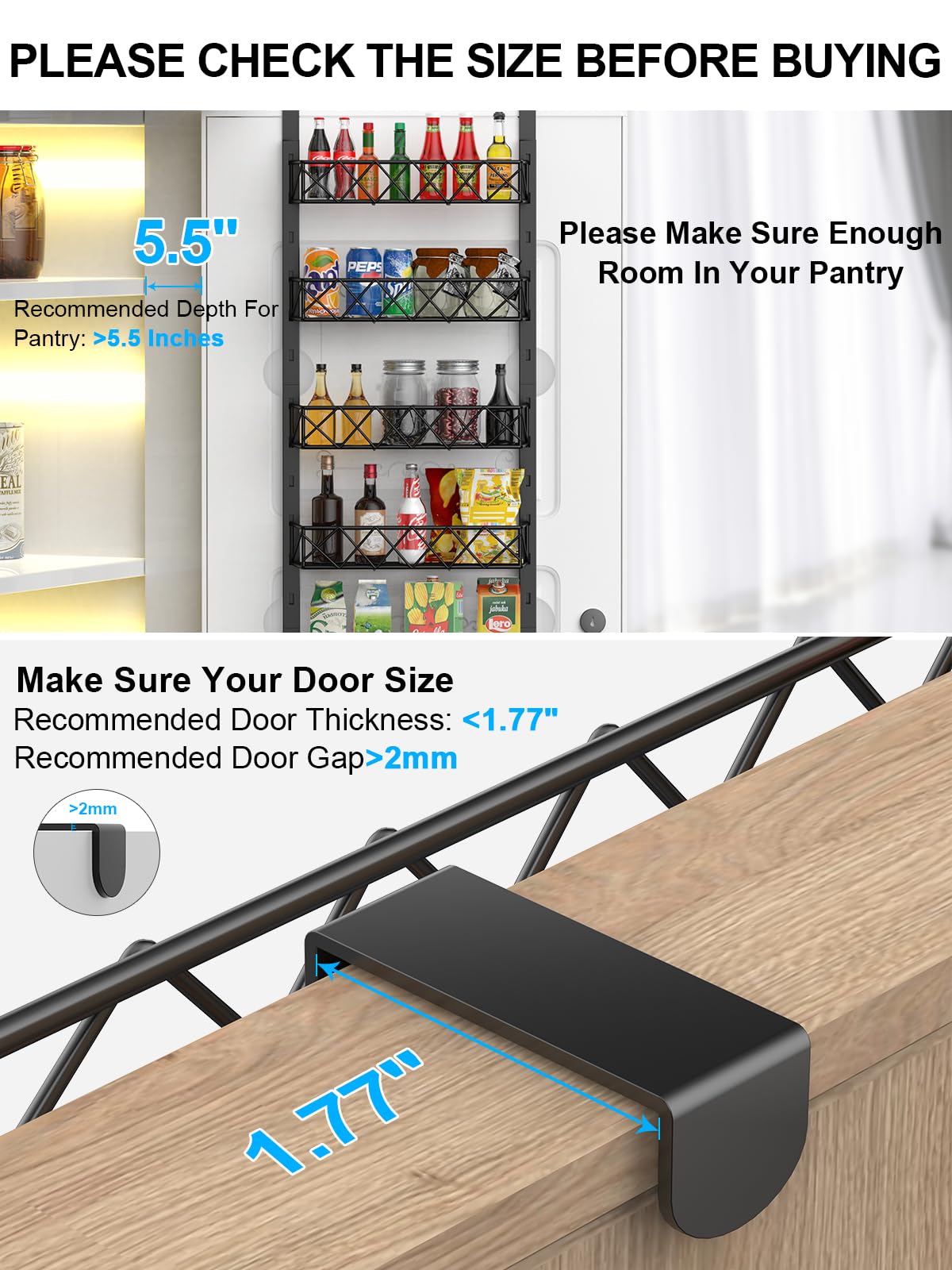 6-Tier Over the Door Pantry Organizer - Adjustable Metal Hanging Spice Rack & Storage Baskets for Kitchen, Bathroom, Closet - Space Saving Behind the Door Organizer for Spices, Snacks, Toiletries & More