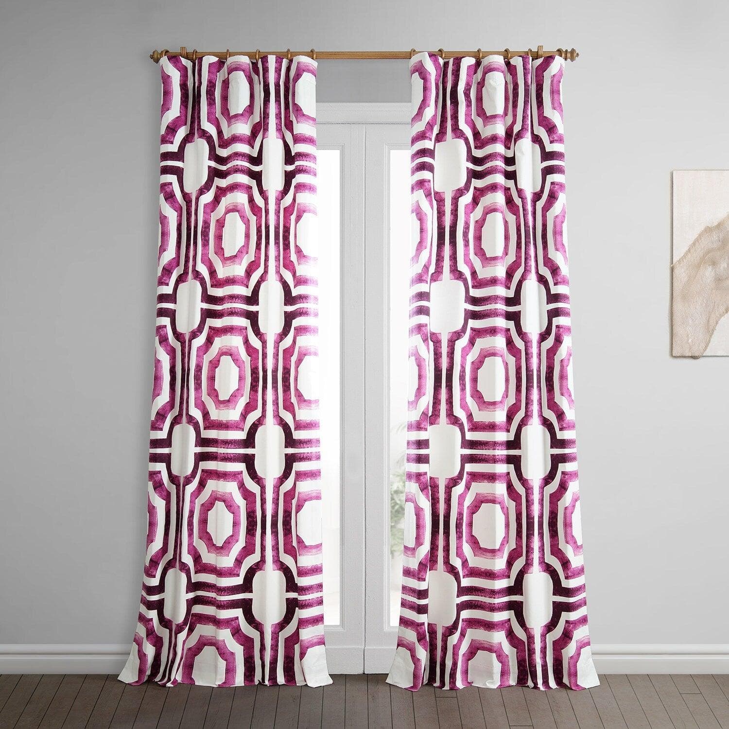Mecca Pink Geometric Printed Cotton Blackout Curtains for Bedroom & Living Room - Stylish Window Treatment for Light Control & Privacy