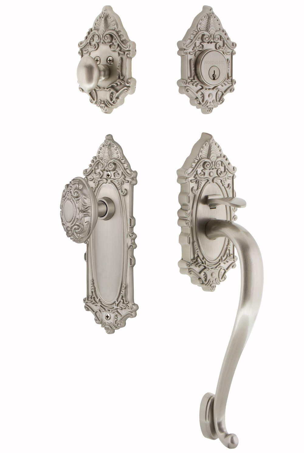 Vintage Victorian S Grip Front Door Handle and Deadbolt Set - Antique Brass Hardware for Classic Homes, Perfect for Victorian Style Houses and Historic Renovations