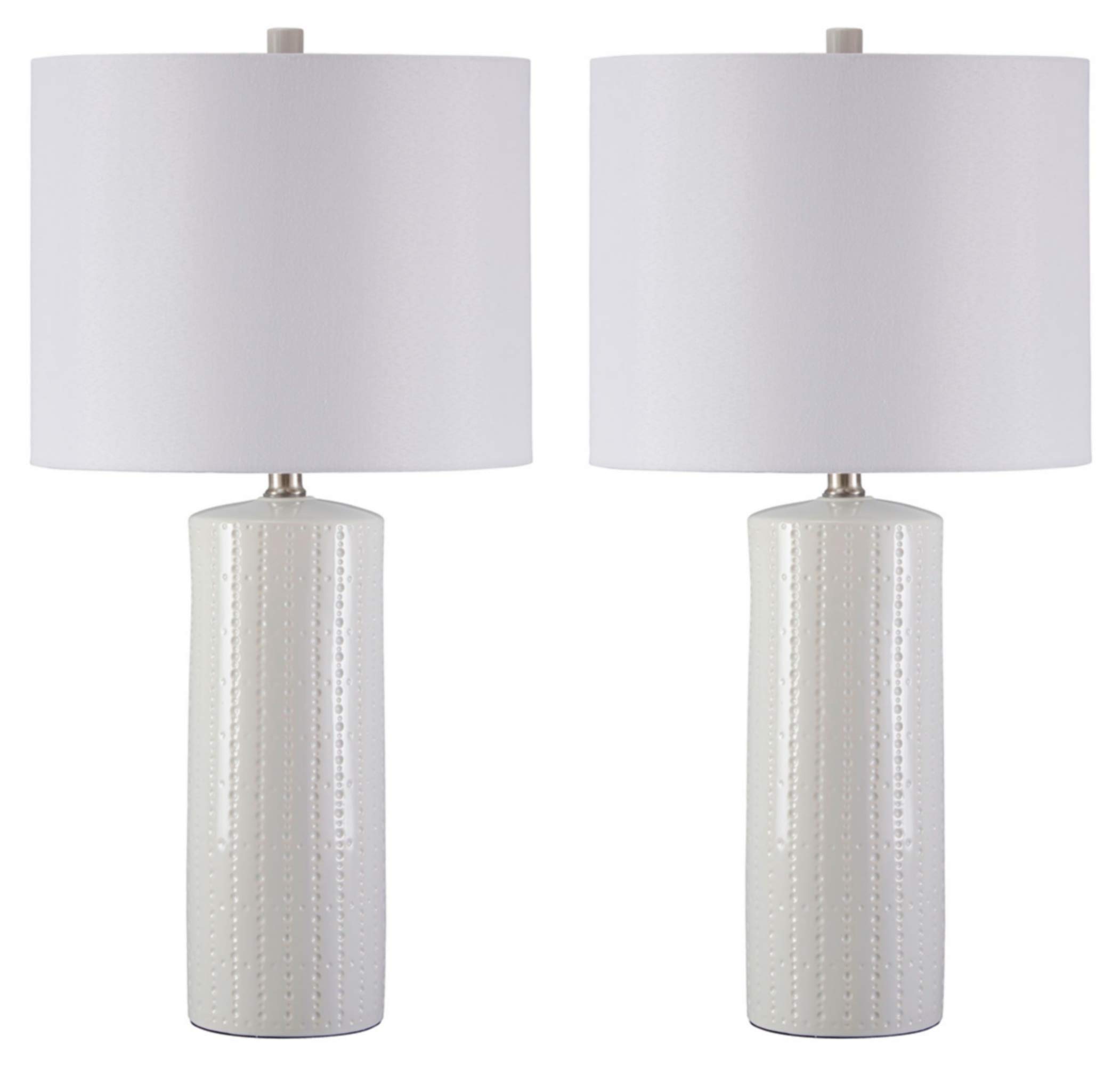 Signature Design by Ashley Steuben Textured Ceramic Table Lamp Set of 2 - 25 Inch White Modern Home Decor for Living Room, Bedroom & Office Lighting