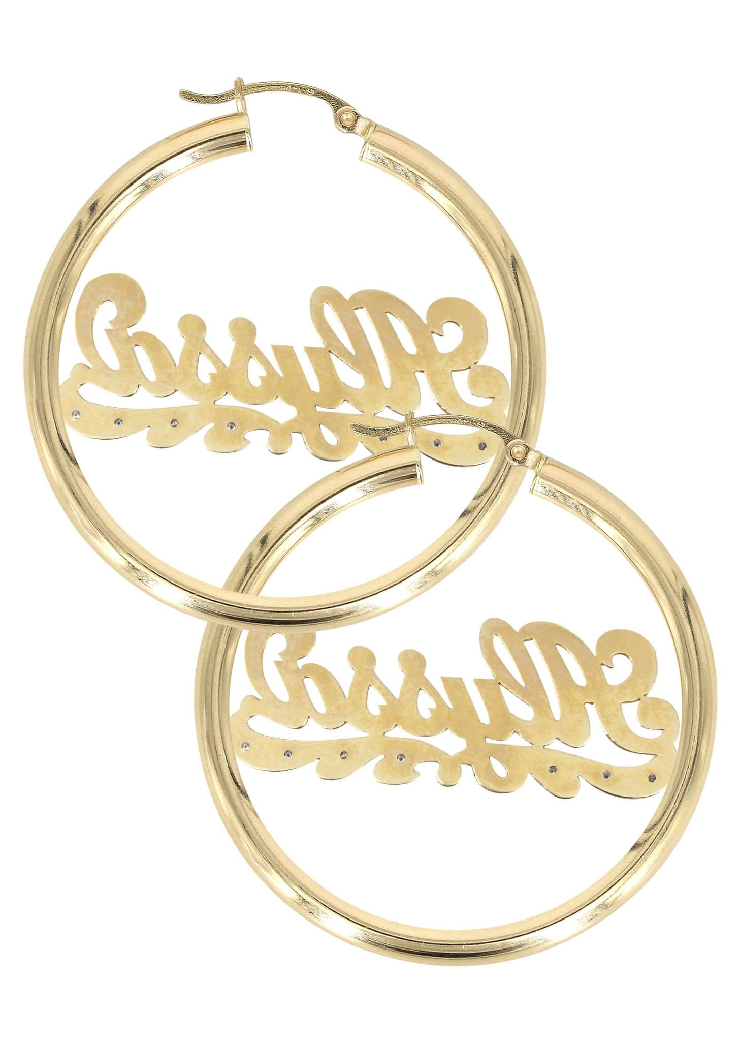 14K Gold Name Plate Hoop Earrings for Women - Plain & Diamond Cut with Genuine Diamonds | Elegant Everyday Jewelry & Special Occasion Gift