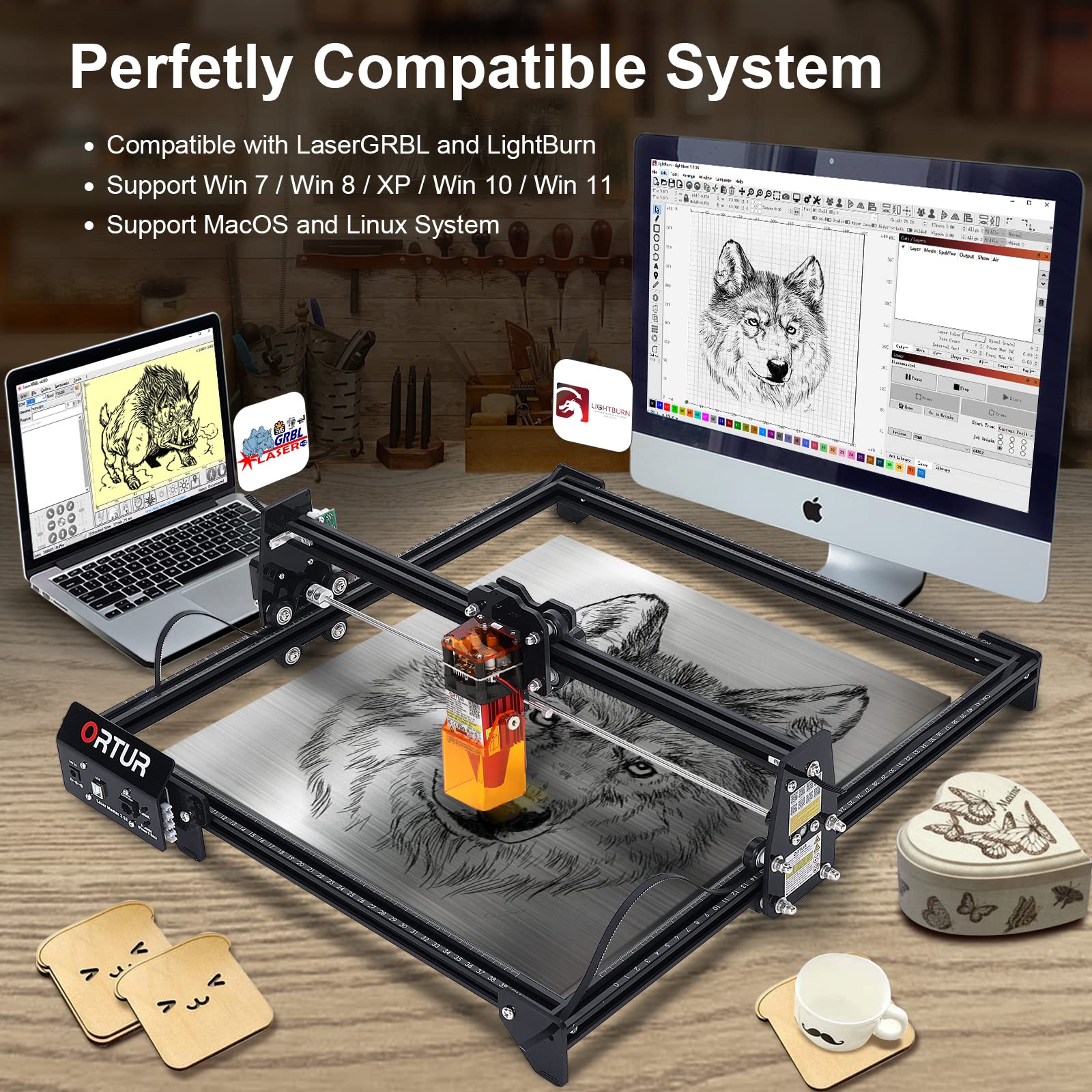 Ortur Laser Master 2 S2-LF 5500mW Laser Engraver & Cutter with Rotary Roller - Professional Class 4 Laser Machine for Wood, Metal, Leather & Acrylic - Perfect for DIY Crafts, Home Decor & Small Business Projects