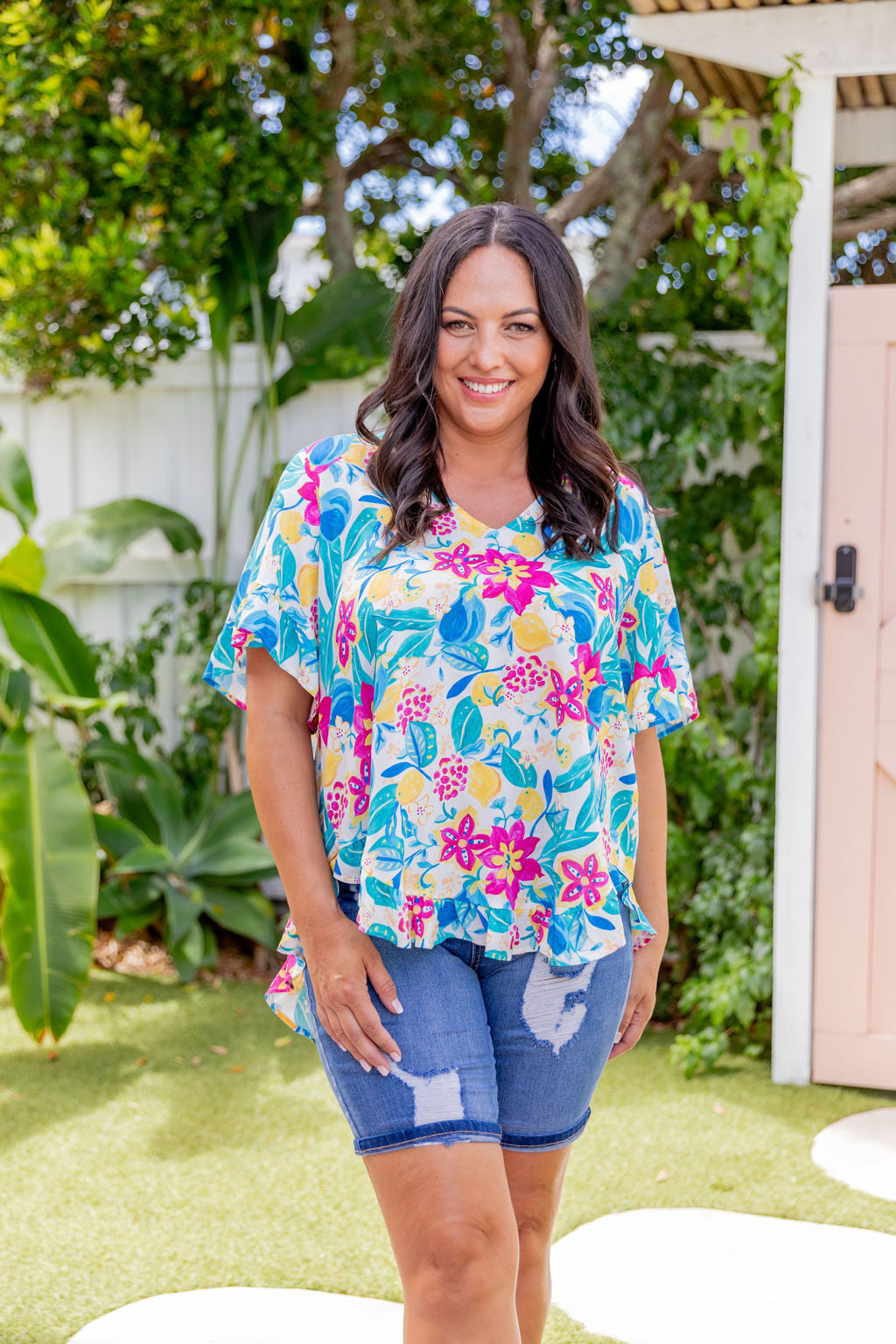 Lemon Garden Natalie Top - Women's Floral Print Blouse for Casual Wear & Summer Outfits