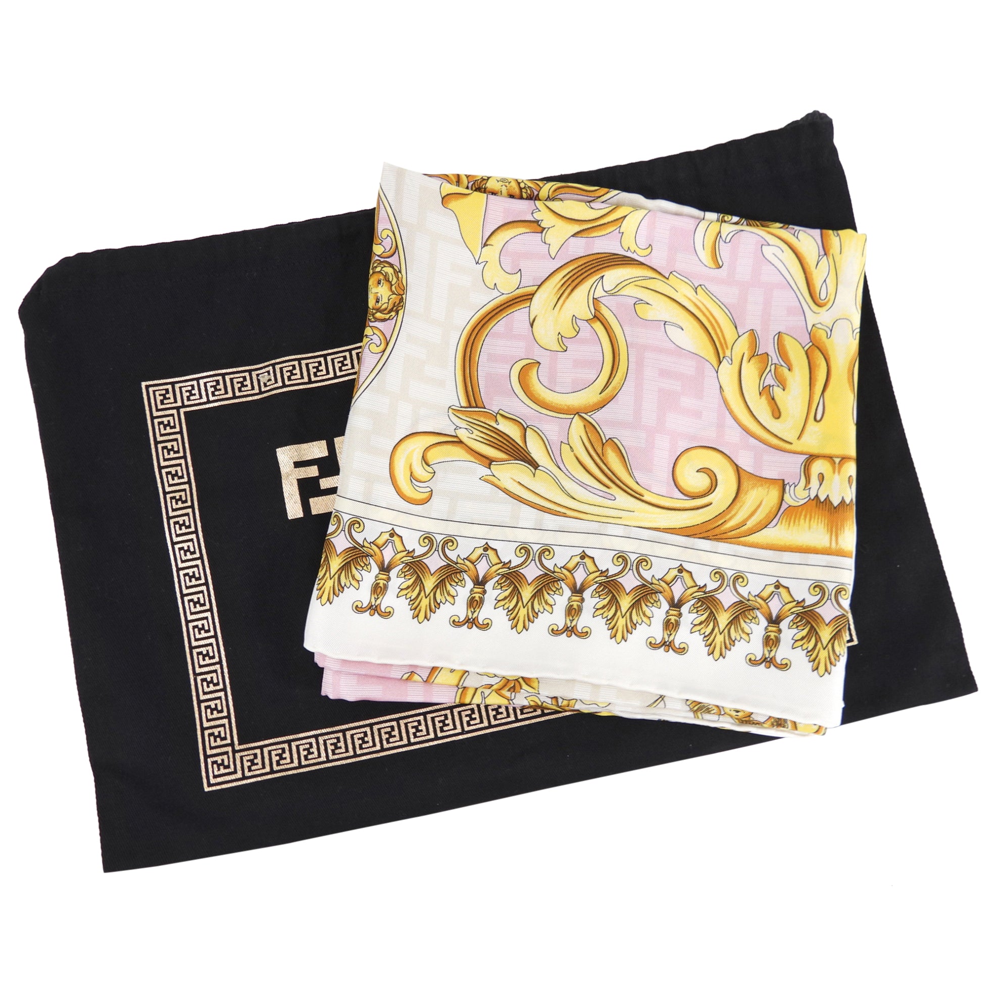 Fendace Fendi x Versace Limited Edition Pink White Silk Scarf - Luxury Designer Fashion Accessory for Women, Gift Ideas & Special Occasions
