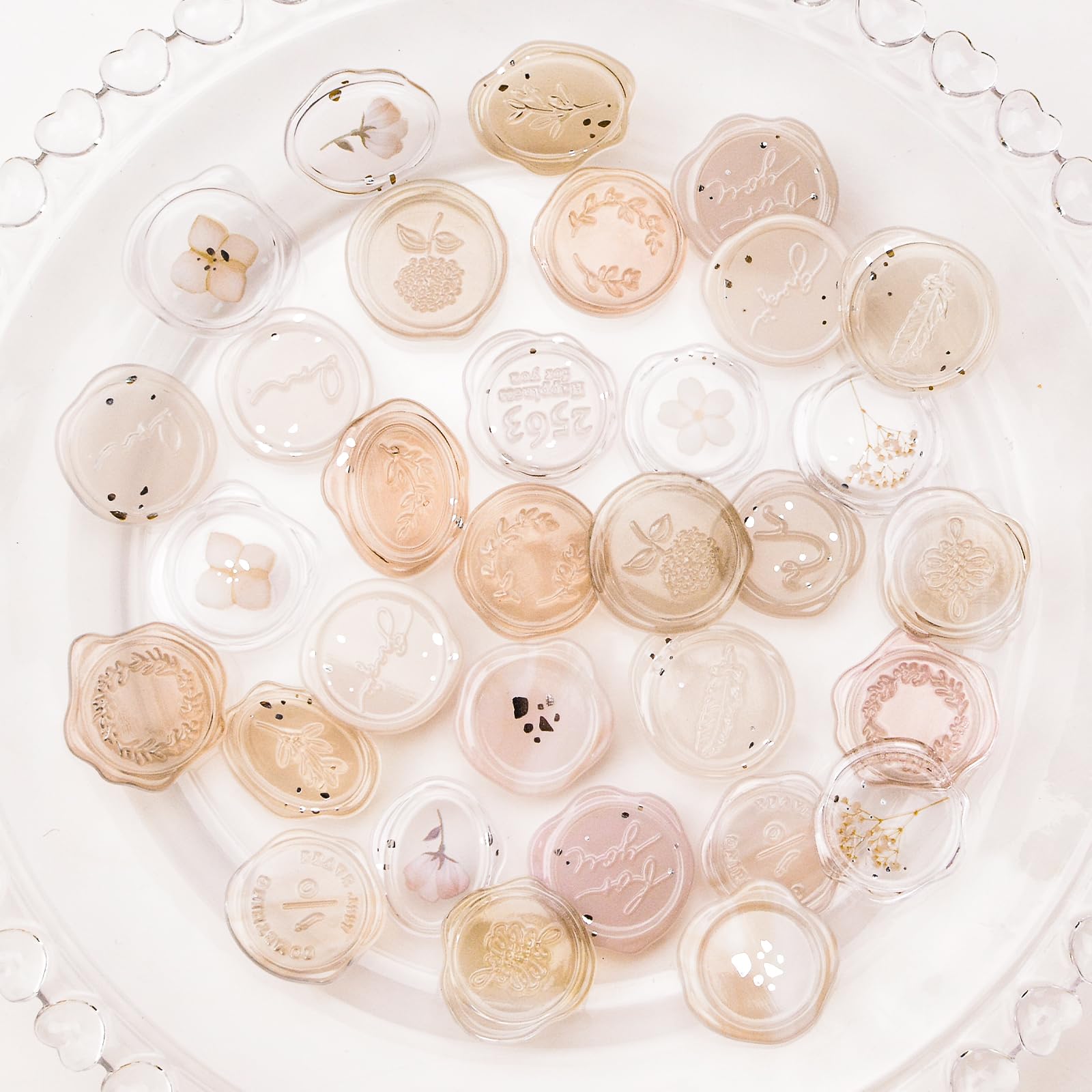 54 Pcs Clear Amber Wax Seal Stickers - Floral Theme Adhesive Envelope Seals for Wedding Invitations, Christmas Cards, Party Decorations & DIY Scrapbooking