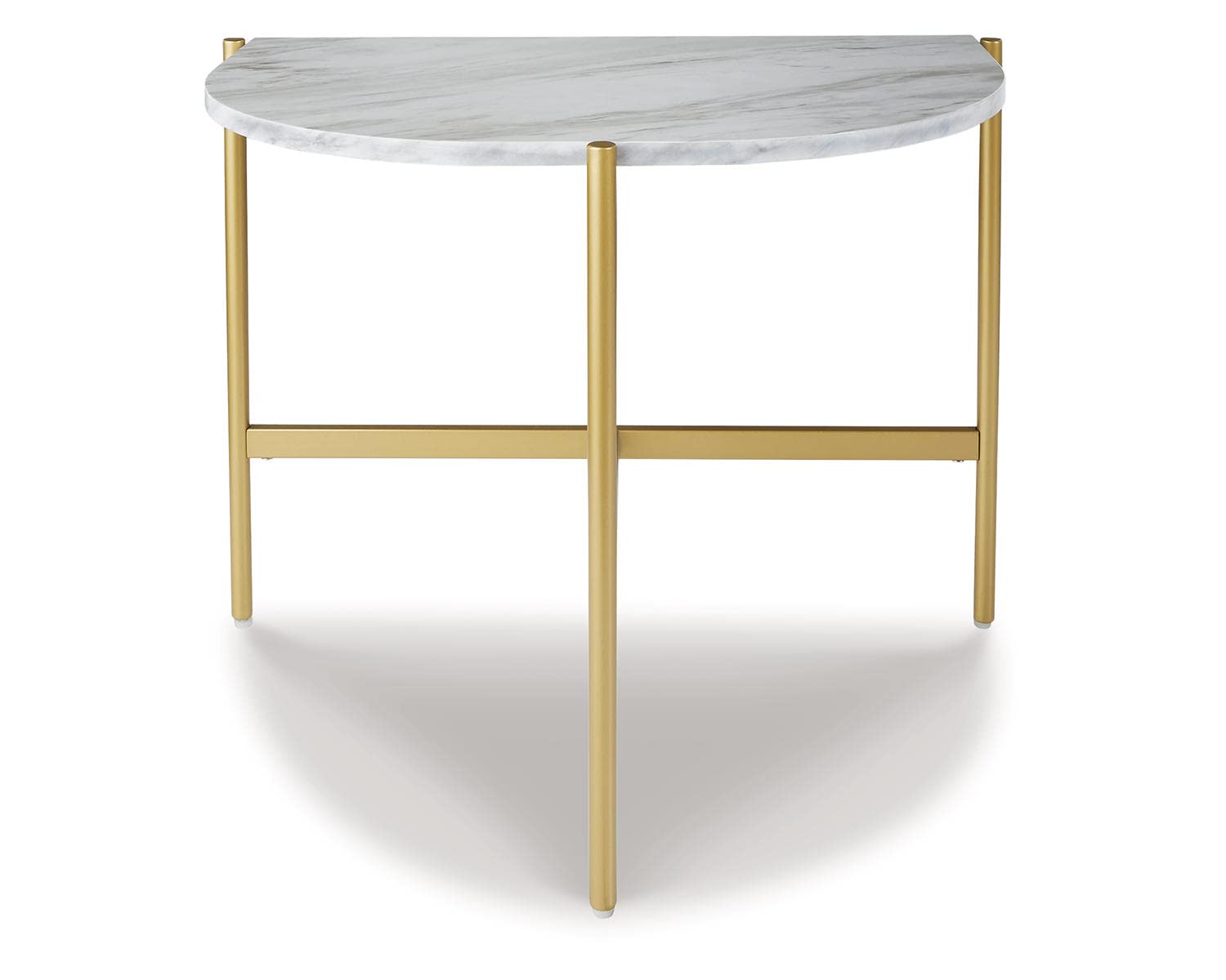 Signature Design by Ashley Wynora Contemporary Half Moon Chairside End Table with Faux Marble Top - White & Gold Accent - Perfect for Living Room, Bedroom or Office Side Table