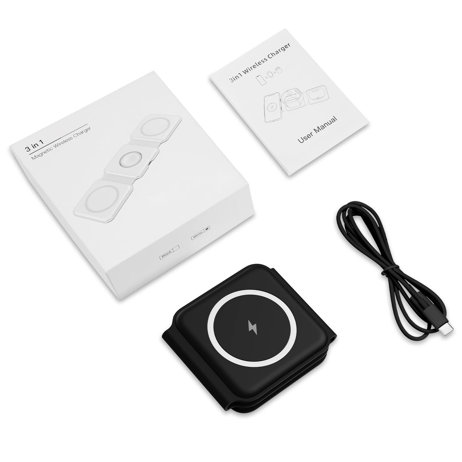 Criacr 3-in-1 Magnetic Wireless Charging Station - Fast Foldable Charger for iPhone 14/13/12 Series, Apple Watch & AirPods Pro (Black) | Perfect for Home, Office & Travel | No Adapter Included