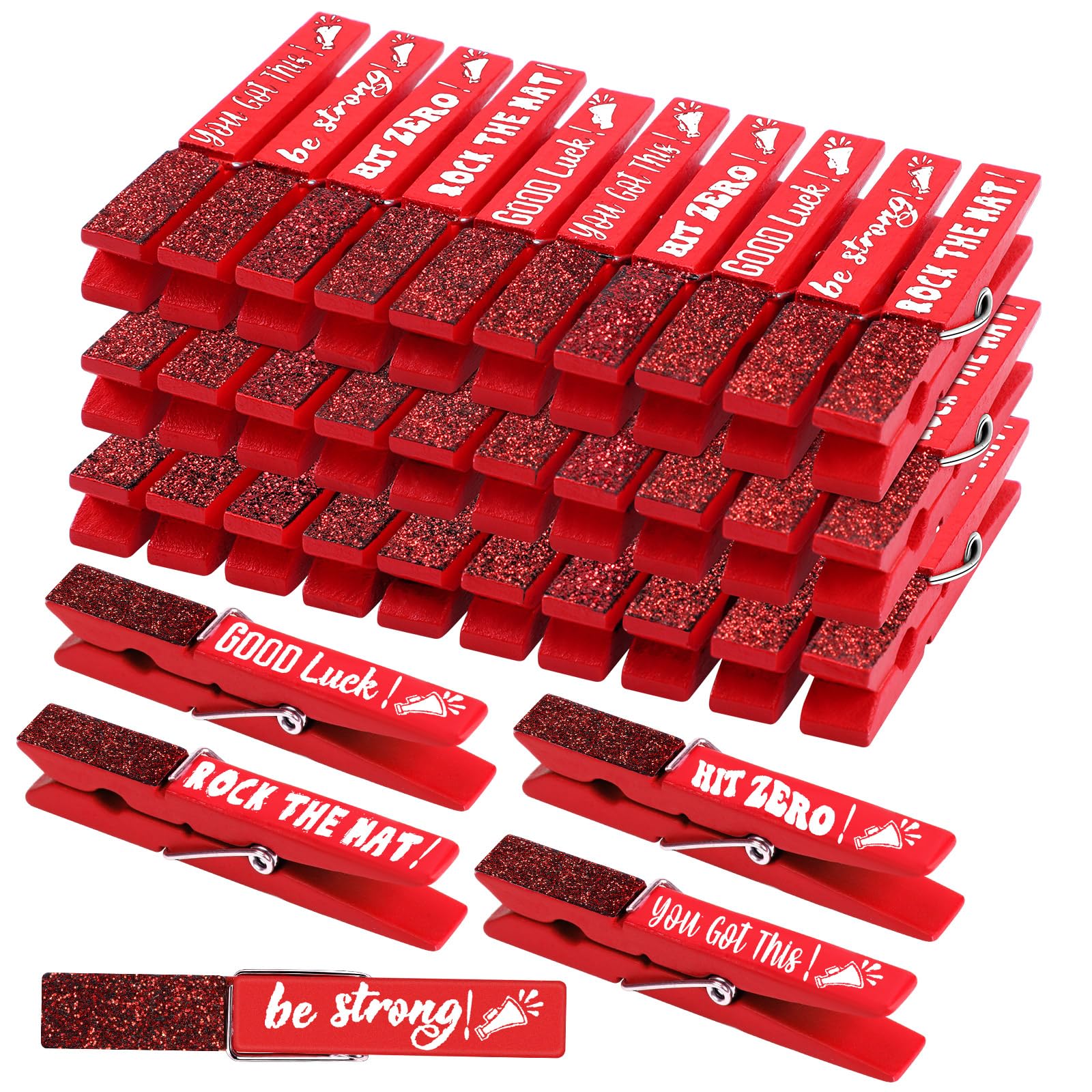 30 Pcs Cheerleader Spirit Clips - Glittered Cheer Pins for Backpacks, Clothes & Team Gifts - Bulk Cheerleading Accessories for Competitions, Parties & School Events (Red, Shiny)