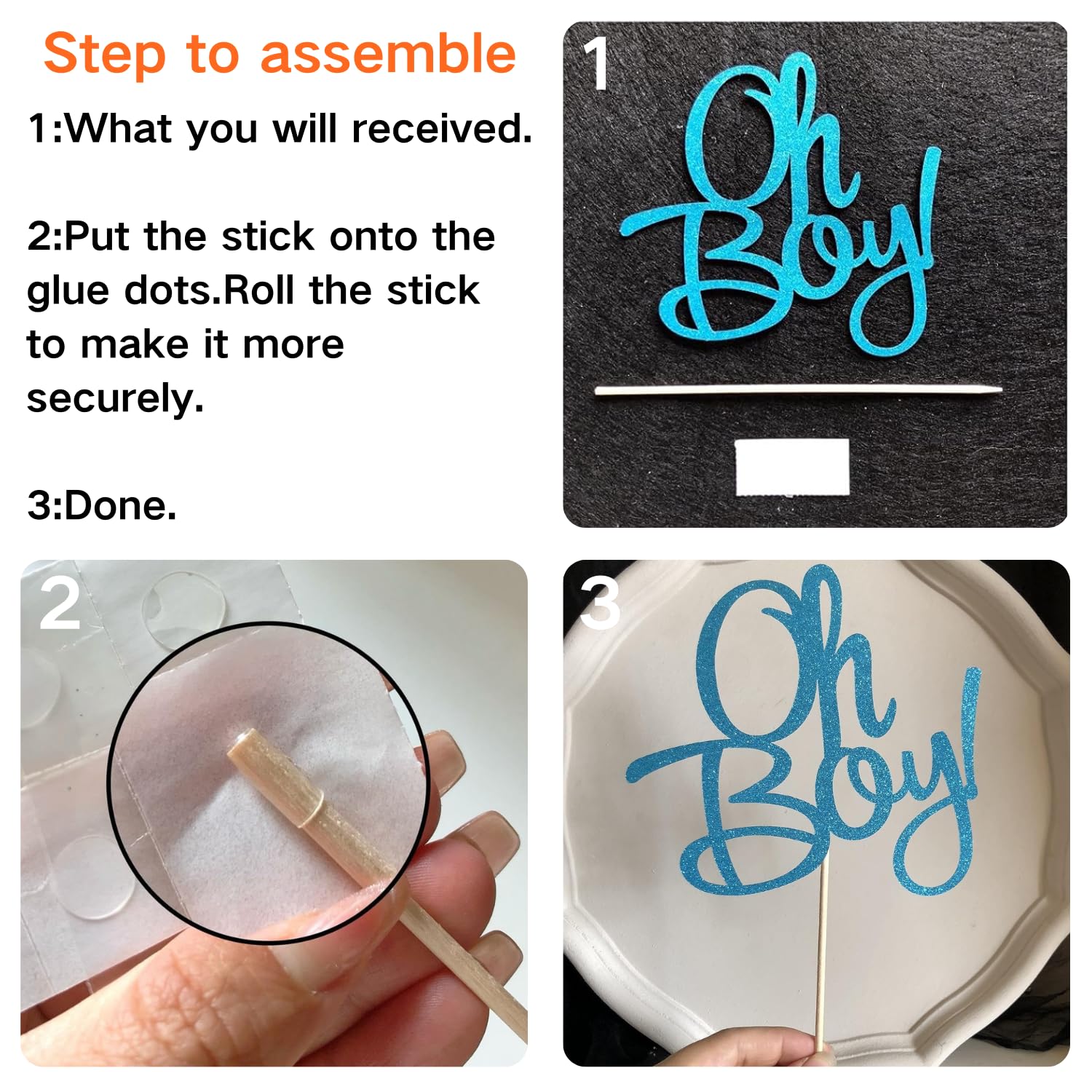 Glitter Blue 'Oh Boy' Cake Topper - Baby Shower Decoration for Boy Gender Reveal, Birthday Party & Nursery Theme | Perfect for It's A Boy Celebrations, Cupcake Decor & Gender Reveal Party Supplies