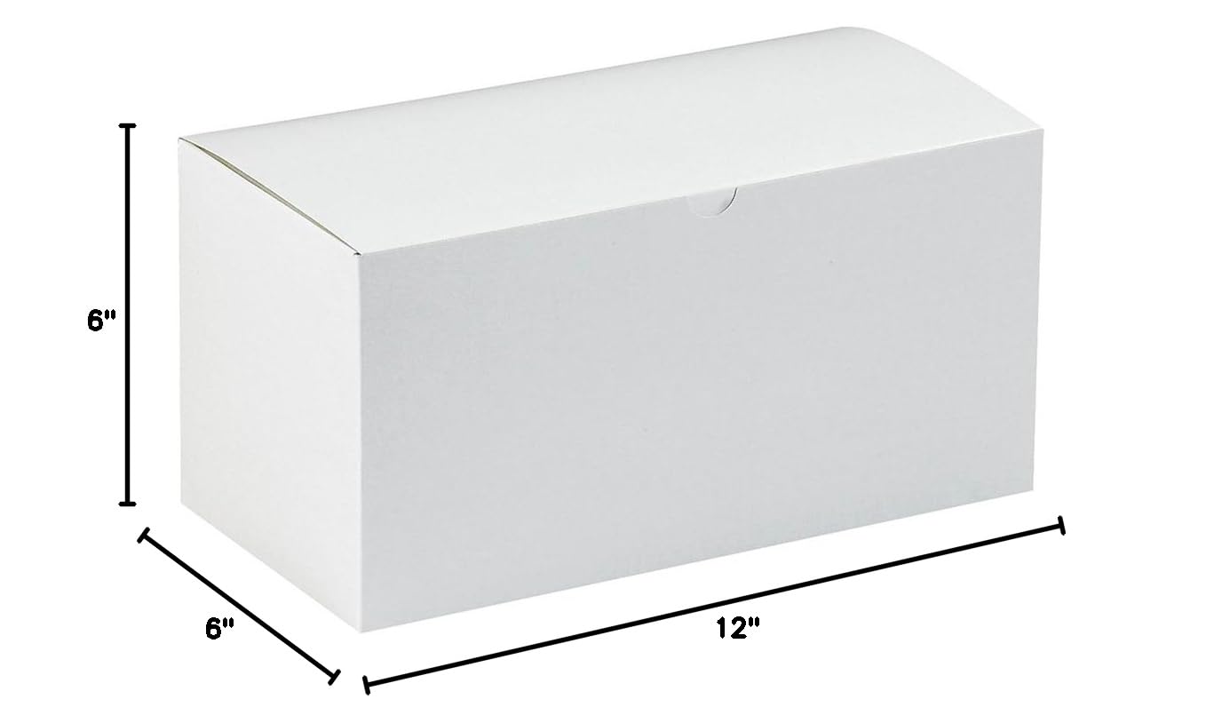 Aviditi 12x6x6 Inch White Gift Boxes (50 Pack) - Easy Assembly Holiday Birthday Party Favor Packaging for Christmas, Wedding, Baby Shower & Special Occasions