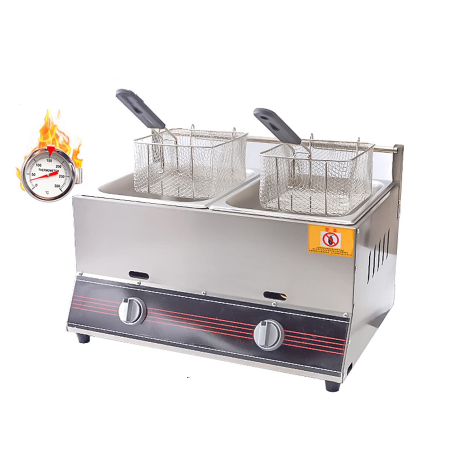 Commercial Gas Fryer - Stainless Steel Deep Fryer with Basket & Lid for French Fries, Turkey, and More | Countertop Kitchen Frying Machine for Home & Restaurant Use | Perfect for Fast Food, Snack Shops, and Catering Businesses