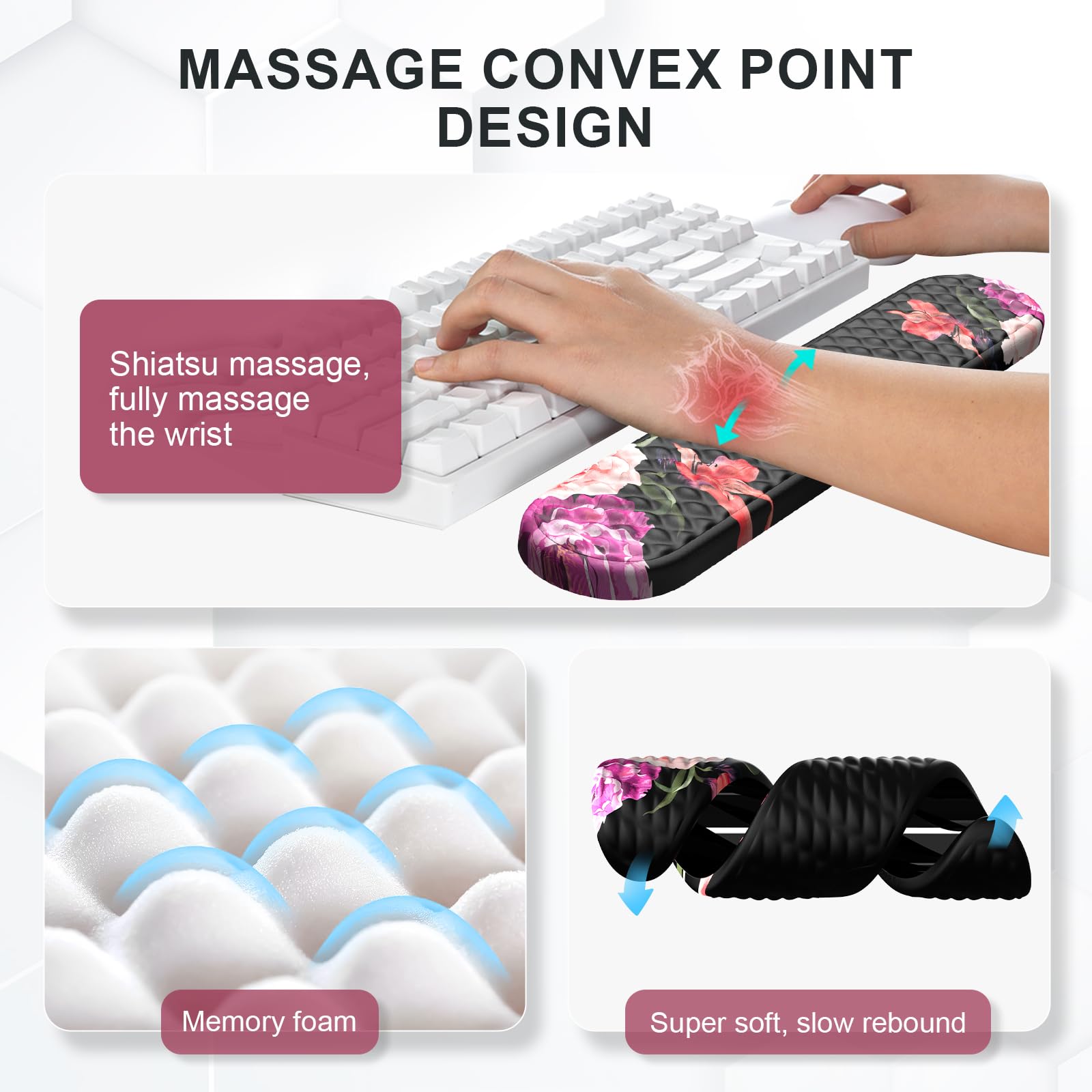 iLeadon 4-in-1 Ergonomic Mouse Pad Set with Memory Foam - Desk Mat, Wrist Rest Mouse Pad, Keyboard Wrist Rest & Coaster - Peony Flower Design for Home Office & Gaming Comfort (Great for Typing, Computer Work & Wrist Pain Relief)