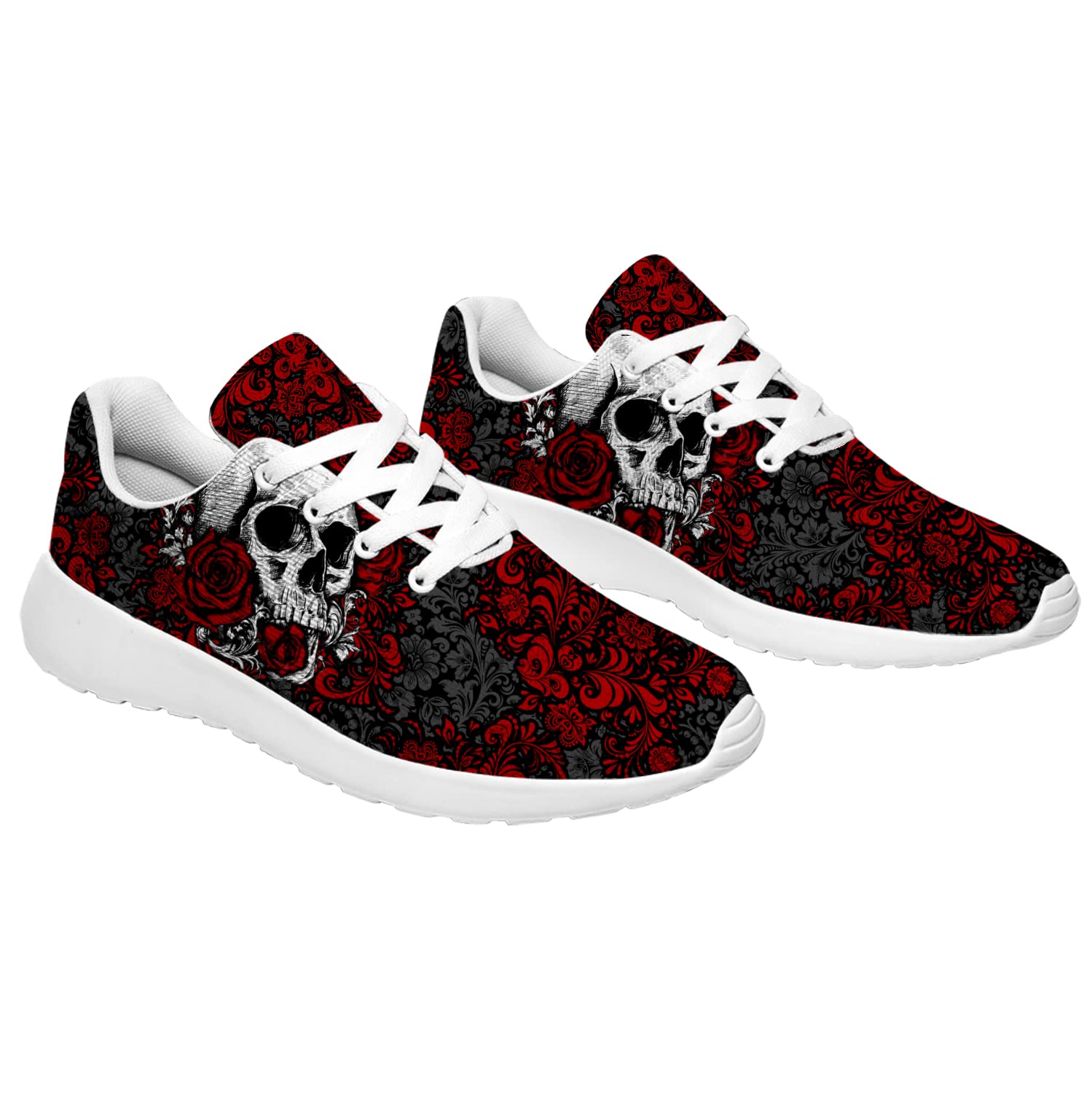 Rose Skull Running Shoes for Men & Women - Fashion Sneakers with Red Rose Skull Design, Comfortable Walking & Tennis Shoes - Perfect Gift for Friends (US Size 5.5 Women/3.5 Men) - Ideal for Gym, Jogging, Casual Wear & Street Style