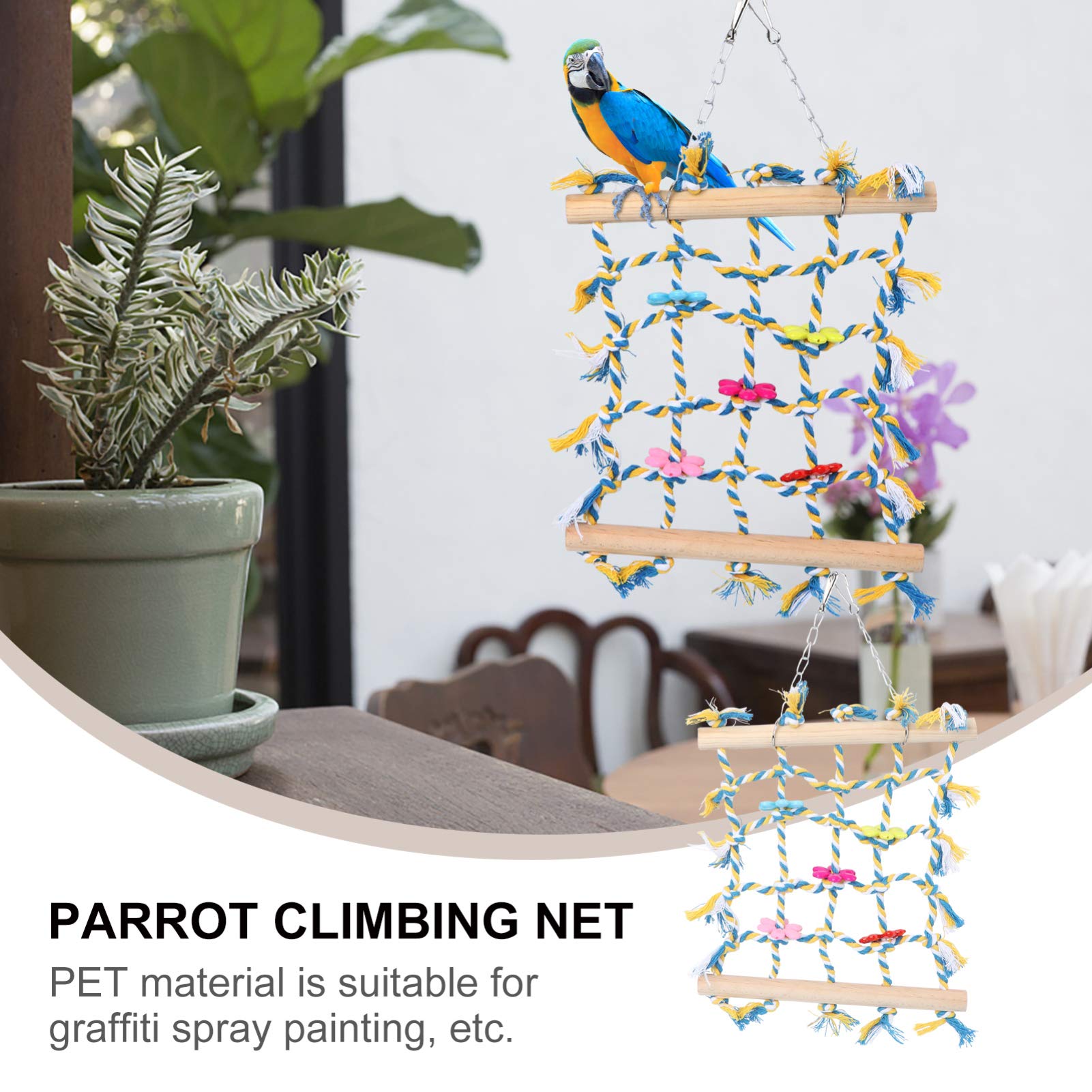 Balacoo 1-Piece Parrot Climbing Net - Natural Cotton & Linen Bird Cage Accessories, Foraging Toys, Play Ladder for Parrots, Cockatiels & Small Birds - Perfect for Cage Enrichment & Claw Grinding