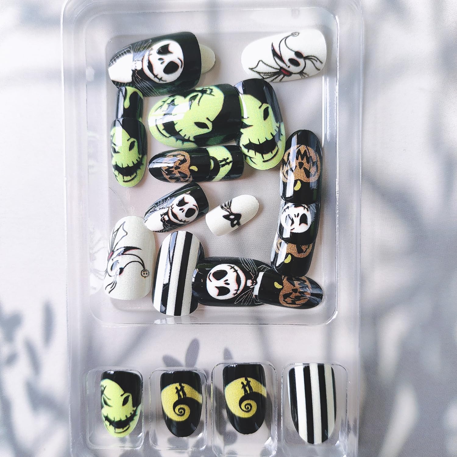 Spooky Halloween Press on Nails - Short Almond Fake Nails with Skull Designs | Acrylic Glue on Nails for Women | Perfect for Halloween Parties, Costume Accessories & Fall Nail Art