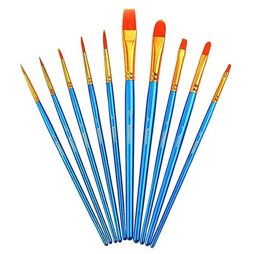 BAXIXINGYUNMU 10-Piece Professional Paint Brush Set - Nylon Hair Brushes for Acrylic, Oil & Watercolor Painting - Perfect for Artists, Beginners & DIY Home Decor Projects