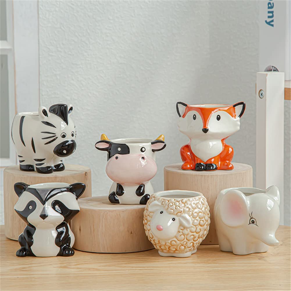 EKDSPW Ceramic Animal Flower Pots - Cute Cartoon Zebra, Sheep & Cow Head Mini Planters for Succulents, Plants & Bonsai - Perfect for Home, Office & Garden Decor