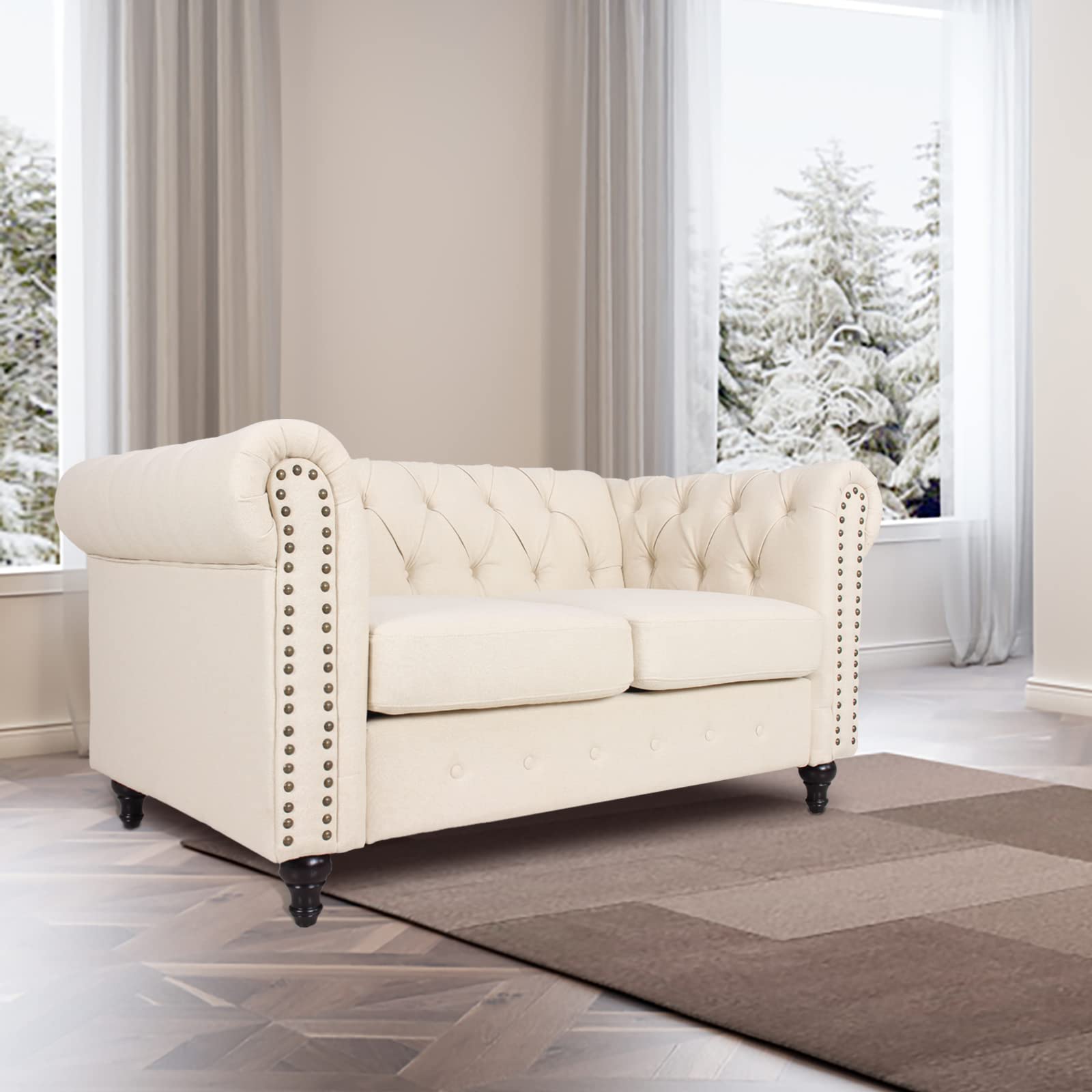 Chesterfield Sofa with Nail-Head Trim - Modern Fabric Tufted Couch for Living Room & Office - Elegant Accent Chair Set - Perfect for Home Decor, Lounge & Entertainment Spaces