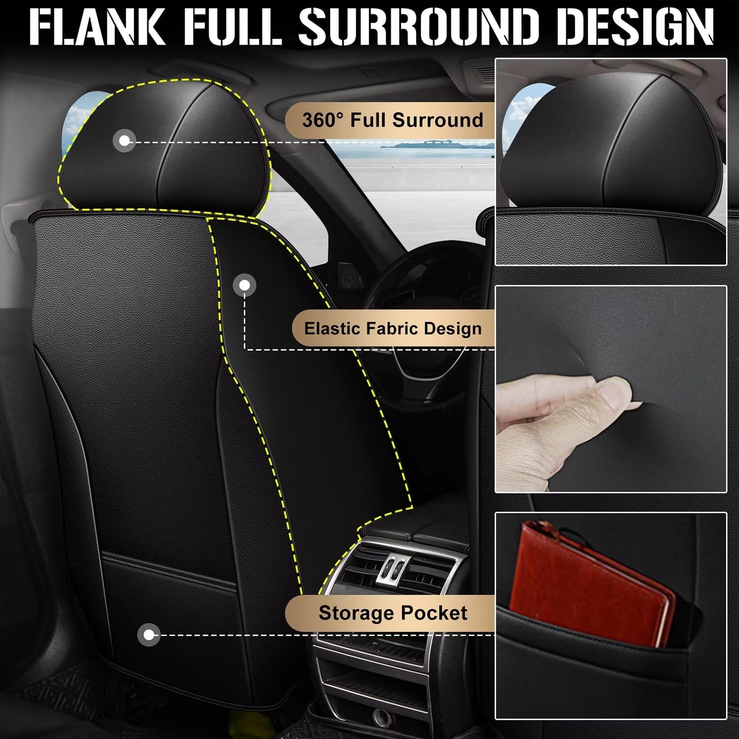 TTX LIGHTING Waterproof Faux Leather Car Seat Covers - Full Set 5 Seats for BMW 5 Series (2004-2025 Models) | Airbag Compatible Seat Protector | Gray & White | Perfect for Daily Commute, Road Trips & Family Protection
