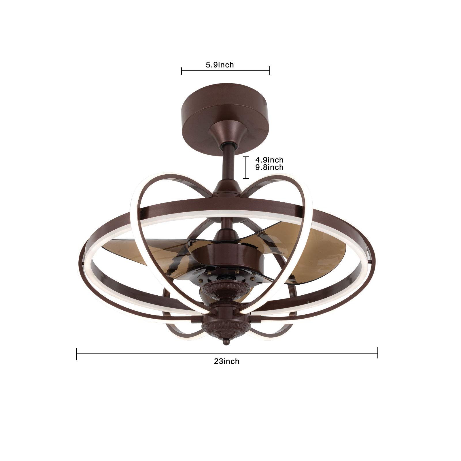 23 Inch LED Ceiling Fan with Lights - Modern Acrylic Hanging Chandelier Fan, 3 Speed Settings & Color Changing, Perfect for Bedroom, Living Room & Dining Room (Coffee Color) - Energy Efficient Cooling & Stylish Lighting Solution
