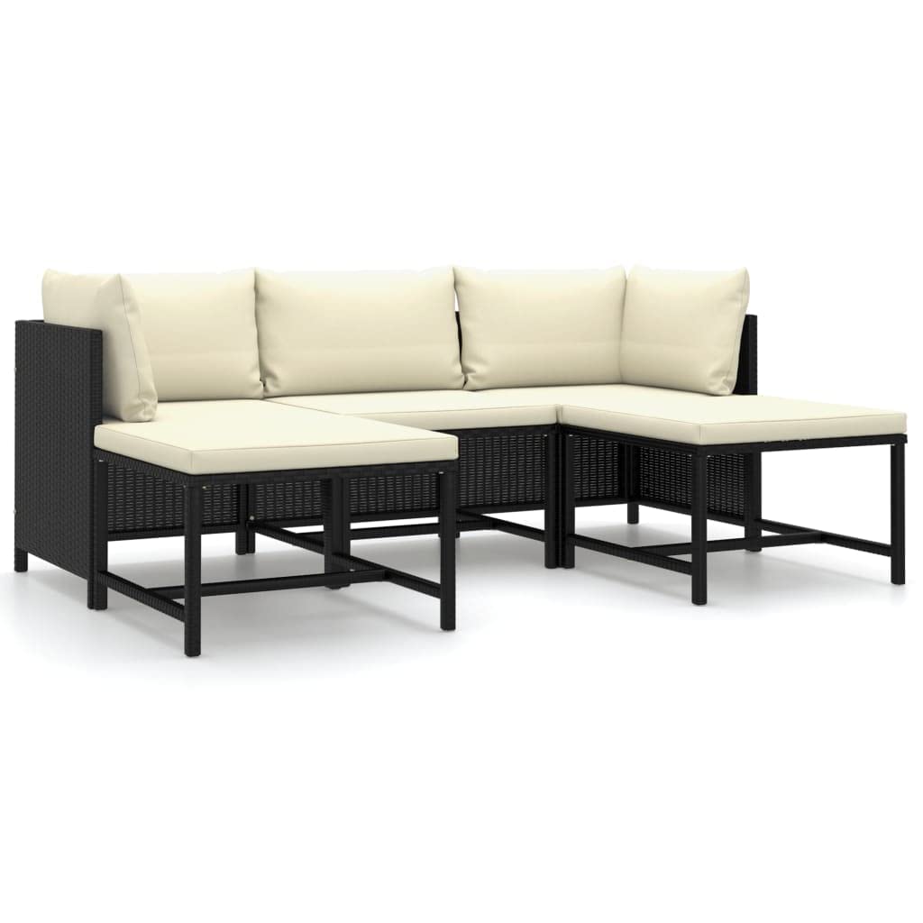 vidaXL 5-Piece Patio Lounge Set with Cushions - Adjustable, Comfortable & Durable Outdoor Furniture - Poly Rattan & Powder-Coated Steel - Convertible Footrest - Perfect for Poolside, Garden & Backyard Relaxation