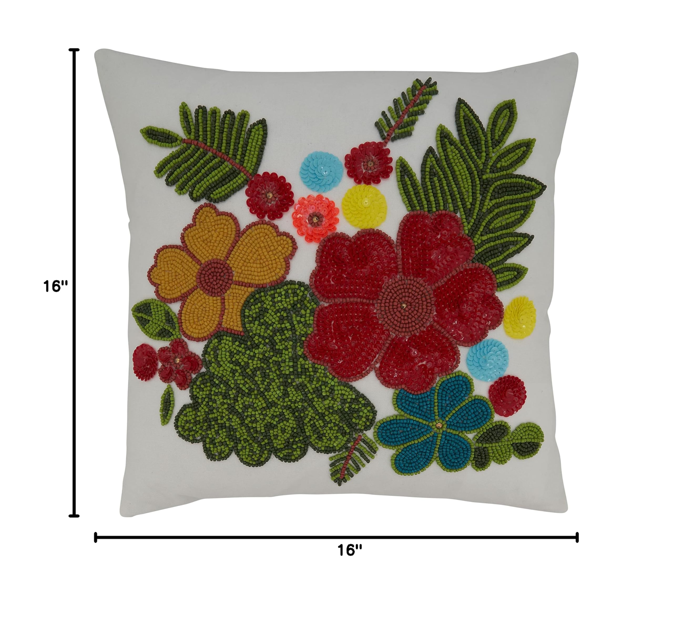Handmade Beaded Floral Throw Pillow Cover - Bohemian Home Decor for Living Room, Bedroom, or Couch