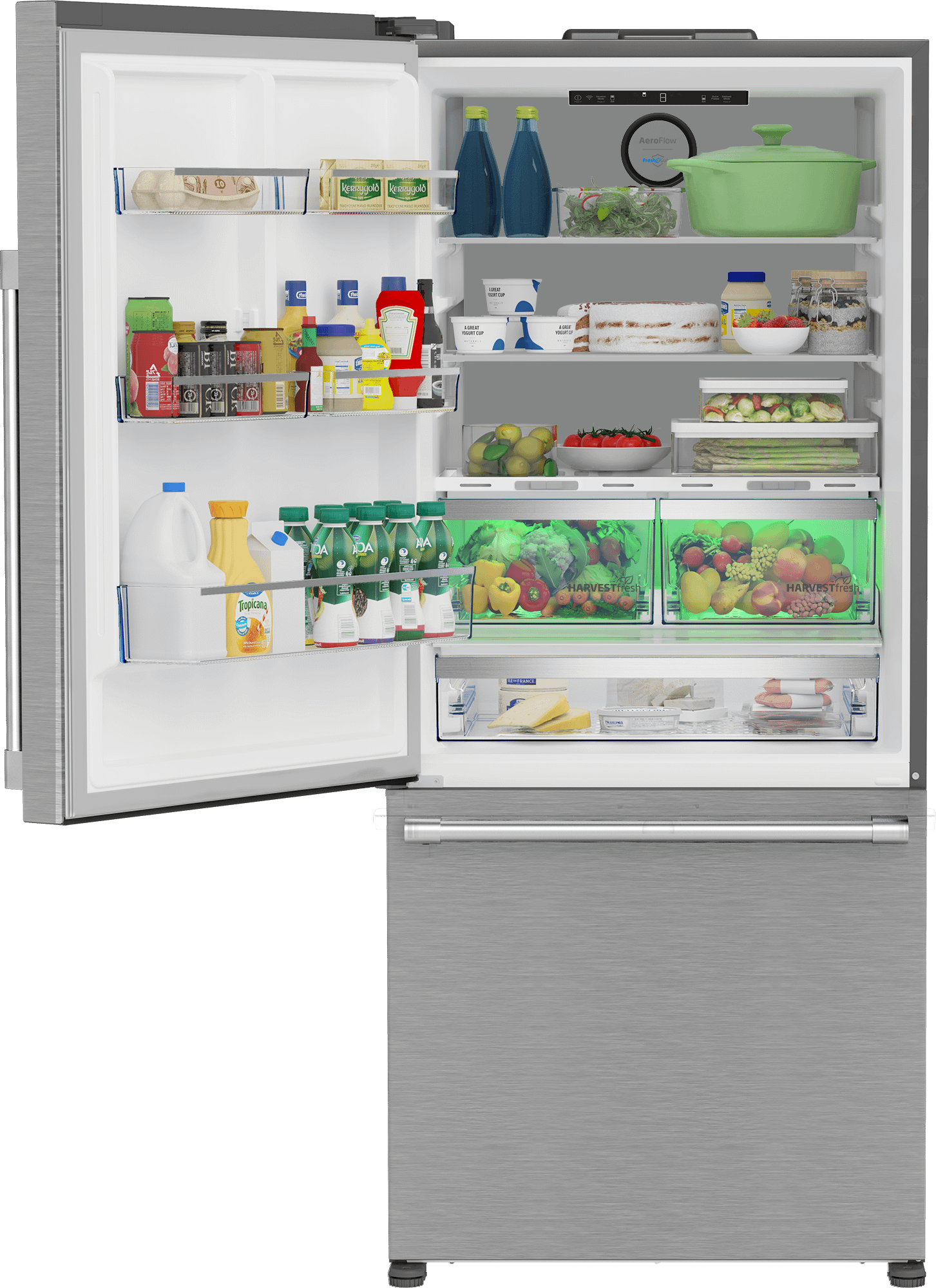 Beko BFBD30216SSIML 30-Inch Bottom Freezer Refrigerator with HarvestFresh Technology - Energy Efficient Stainless Steel French Door Fridge for Kitchen & Home Storage