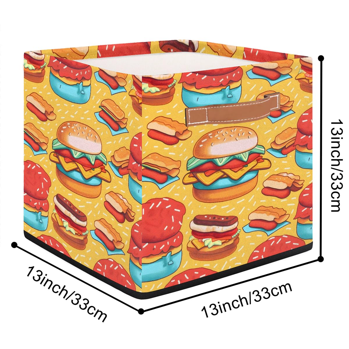 13 Inch Collapsible Storage Basket with Leather Handle - Foldable Organizer Bin for Closet, Pantry & Kitchen - Perfect for Food Storage, Home Decor & Hamburger Organizing (Ideal for Small Spaces & Home Organization)