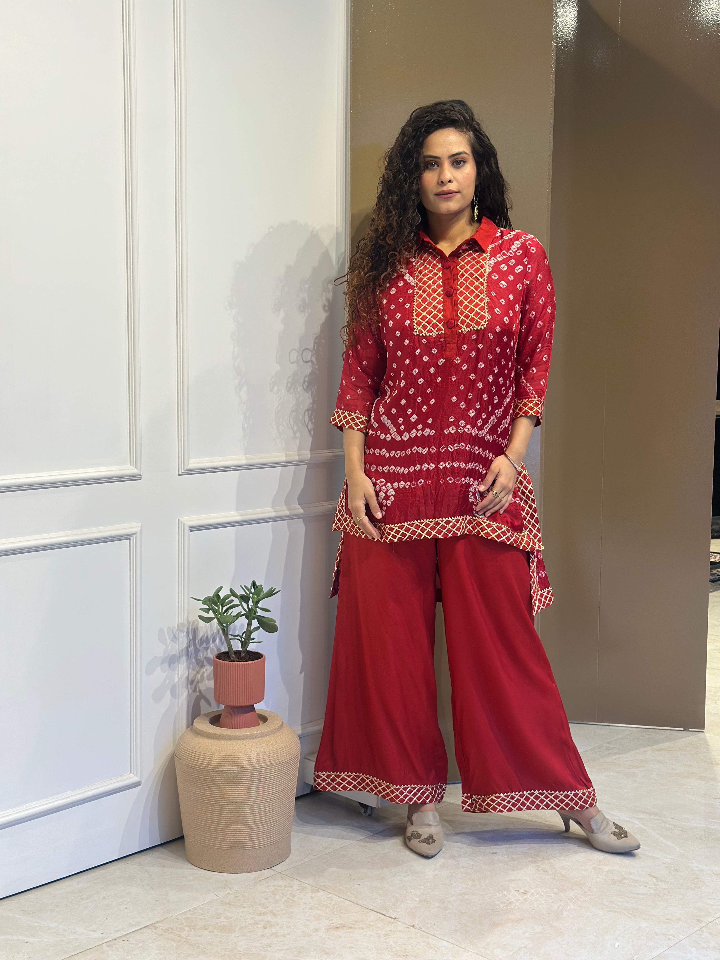Gota Bandhej Co-Ord Set | Traditional Indian Embroidered Women's Outfit | Perfect for Festivals, Weddings & Ethnic Occasions