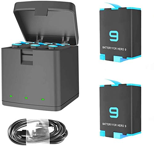 2-Pack 1800mAh Replacement Batteries & 3-Port USB Charger for GoPro Hero 9 Black - Compatible with Original GoPro Battery & Charger - Perfect for Travel, Vlogging & Outdoor Adventures