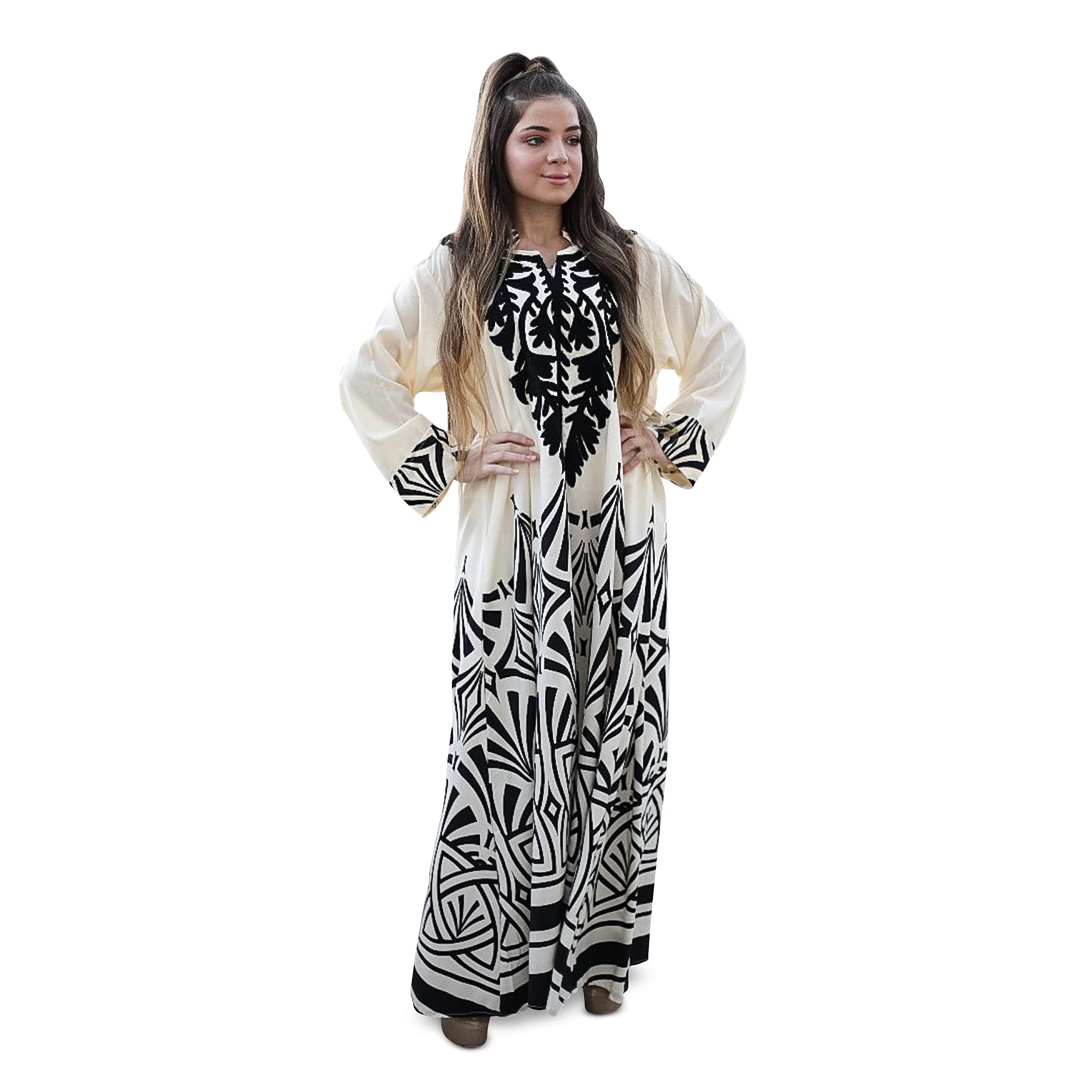 Elegant ROU Kaftan for Women - Summer Maxi Dress with Long Sleeves, Beach Cover Up Dress | Perfect for Vacation, Poolside, and Boho Chic Outfits