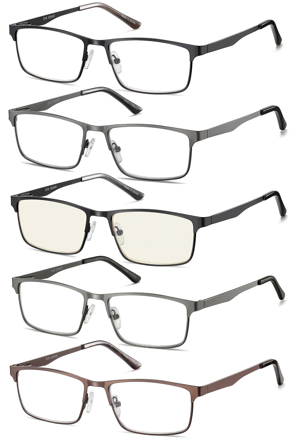 EYECEDAR 5-Pack Reading Glasses for Men - Metal Frame Spring Hinges Computer Readers 2.00 Magnification - Perfect for Office Work, Reading Books & Screen Use