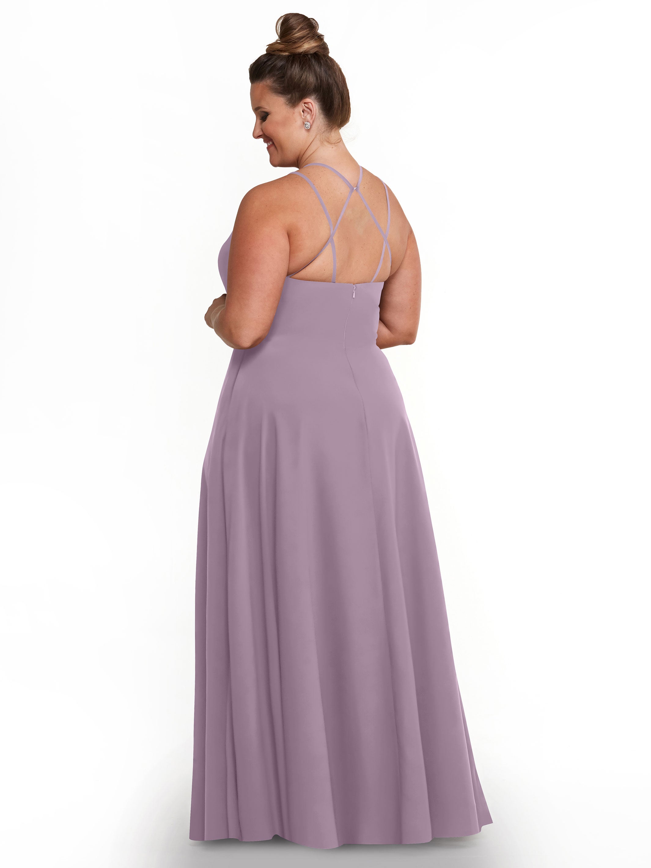 Elegant 83006 Stretch Chiffon A-Line Bridesmaid Dress with Halter Neckline - Perfect for Weddings, Formal Events & Special Occasions