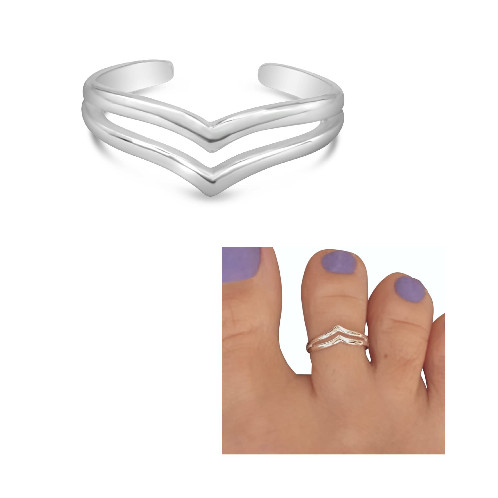 Handmade 925 Sterling Silver V-Shape Adjustable Toe Ring - Double Chevron Dainty Open Toe Design for Women | Perfect for Pinky or Knuckle Rings | Elegant Foot Jewelry for Beach, Summer & Boho Fashion | By MiYa Jewelry Creations