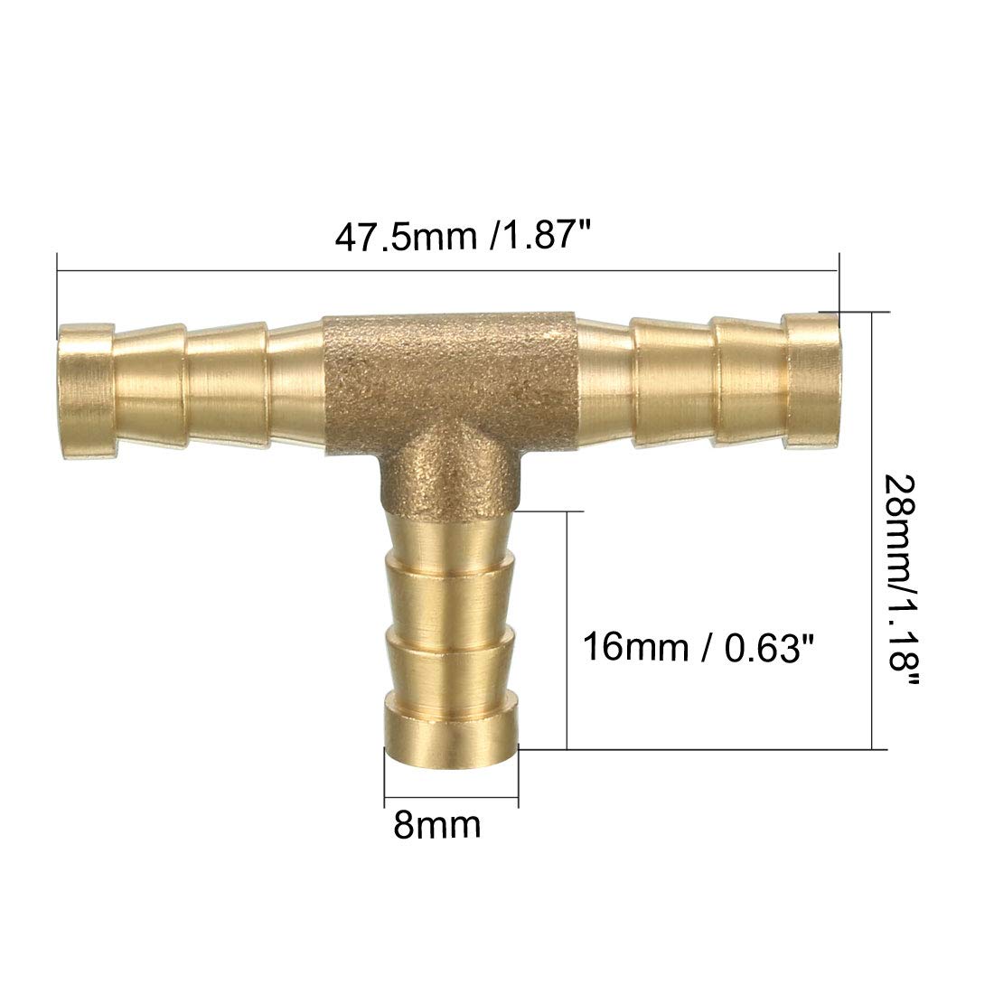 8mm Brass Barb Hose Fitting Tee - 3 Way Barbed Connector for Air, Water, Fuel & Gas - Perfect for Plumbing, Automotive & Industrial Applications
