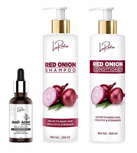 La Rostro Salicylic Acid Face Serum for Acne & Blackheads Treatment - 40ml | Red Onion Shampoo & Conditioner Set with Red Onion Oil for Hair Growth & Scalp Health - 200ml Each | Skincare & Hair Care Bundle for Clear Skin & Stronger Hair