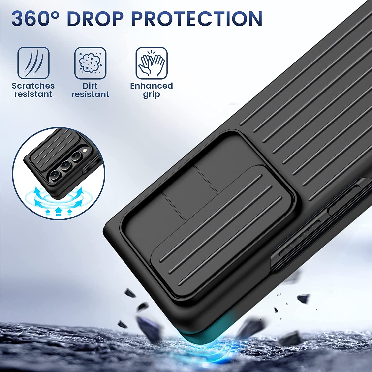 Samsung Galaxy Z Fold 4 Case with Slide Camera Cover - Premium Black Protective Phone Cover for Z Fold 4 - Perfect for Work, Travel, and Everyday Use